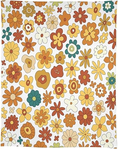 Miniatura 5 de Mantel floral retro de los años 70, diseño bohemio abstracto de flores amarillas naranjas para decoración de mesa de campo, granja, cocina, comedor,