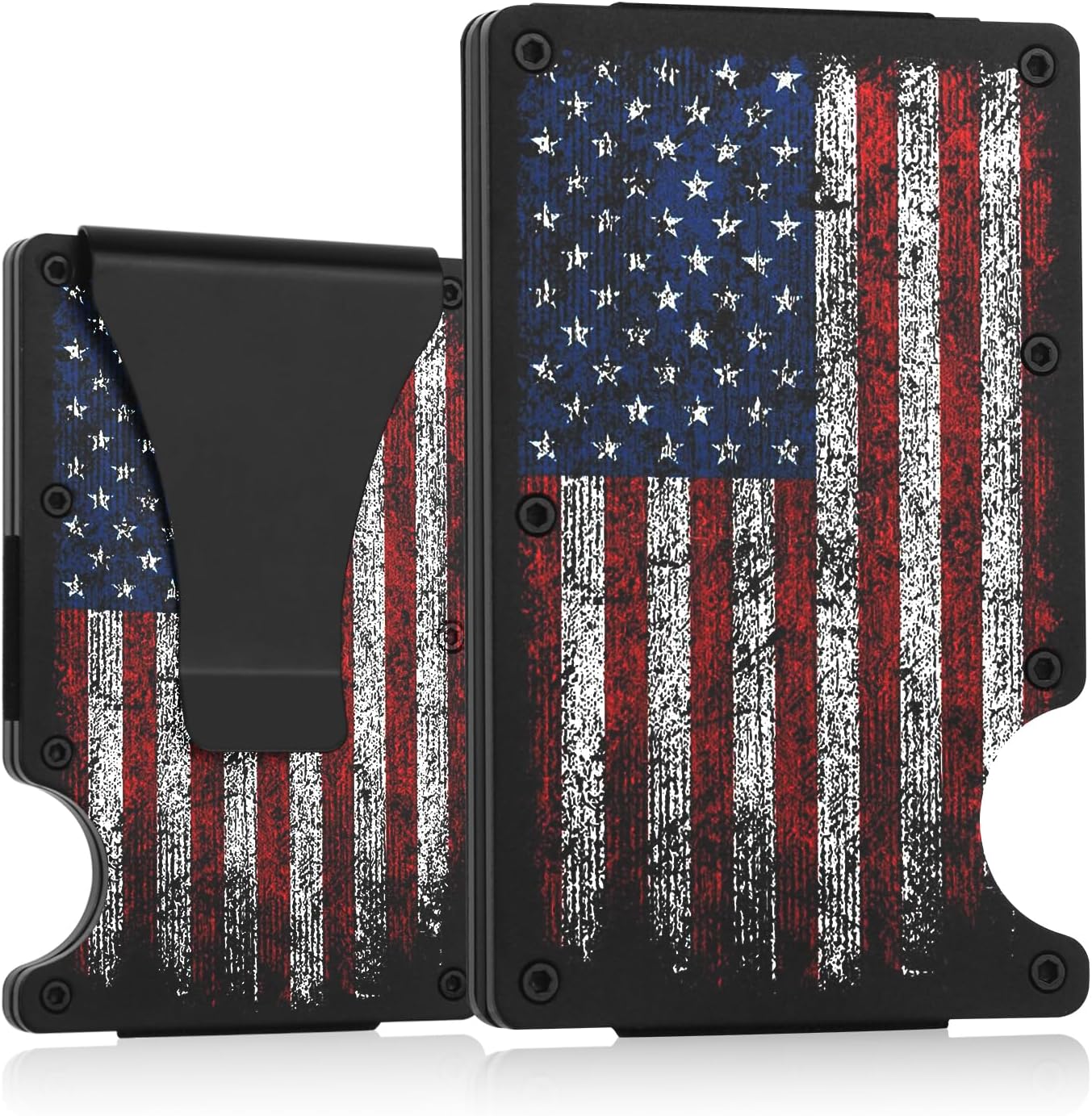Flag Wallet for Men Minimalist Personalized Engraved Metal Wallet Slim Wallet Gifts for Soldiers Veteran Patriots (Flag 1)