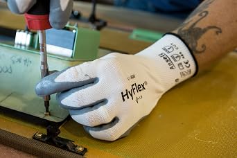 HyFlex 11-800 Breathable Industrial Work Safety Gloves for Auto, Machinery, Equipment, Fabrication, Chemical - Size 10, White Pack of 12