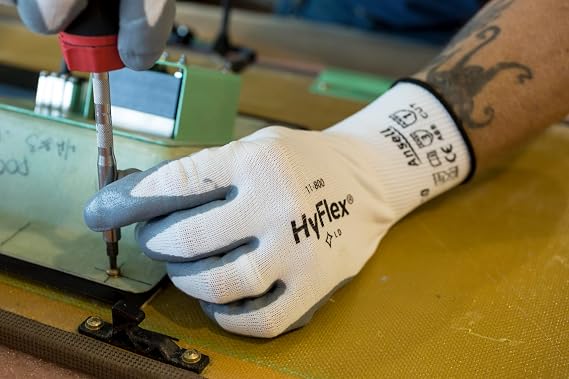 HyFlex 11-800 Breathable Industrial Work Safety Gloves for Auto, Machinery, Equipment, Fabrication, Chemical - Size 10, White Pack of 12