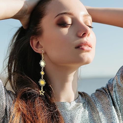 Miniatura 6 de Juego de 45 dijes de estrella para hacer joyas, eslabones de latón, kit de conectores pequeños de sol, estrella, luna, con 10 ganchos para aretes,