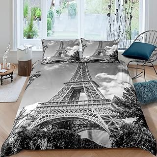 Feelyou Paris Comforter Cover Set Vintage Eiffel Tower Duvet Cover Set French Style Bedding Set 1 Duvet Cover + 1 Pillowcase Twin Size