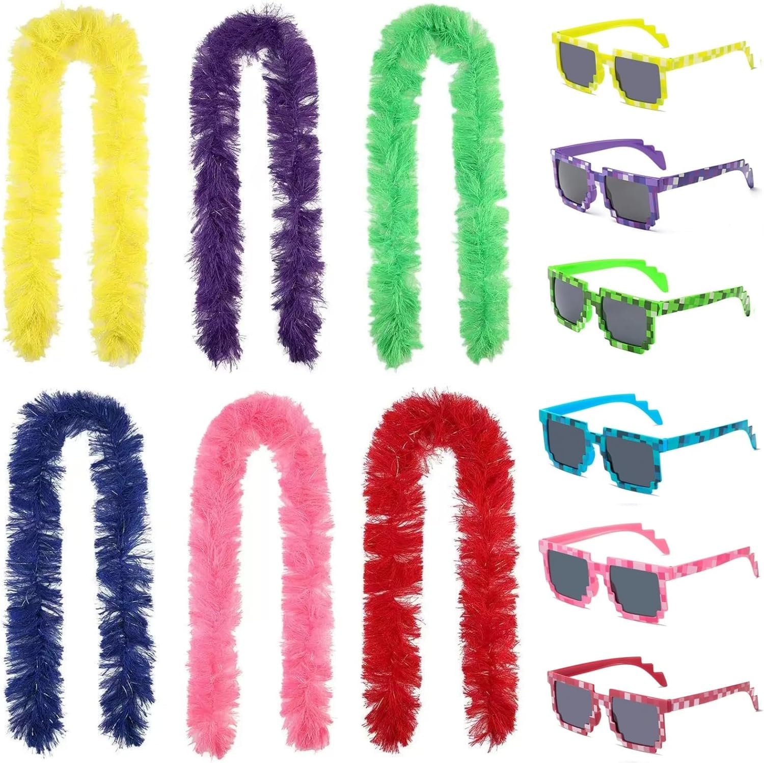 Feather Boas Artificial Fluffy Boas Bulk Decoration 6Pcs,Sunglasses 6 Pcs,Party pack Favors for Wedding Birthday Christmas