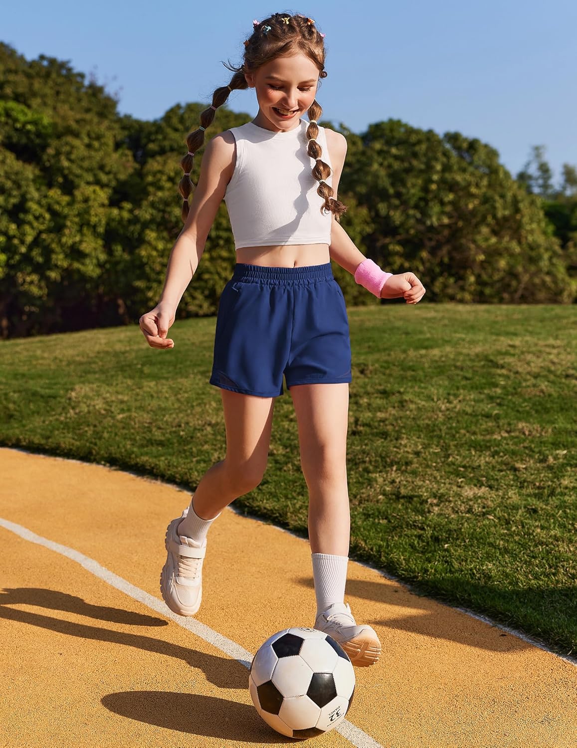 Zaclotre Girls Athletic Shorts with Zipper Pockets High Waisted Running Shorts with Liner for Kids Active Sports Soccer - Image 6