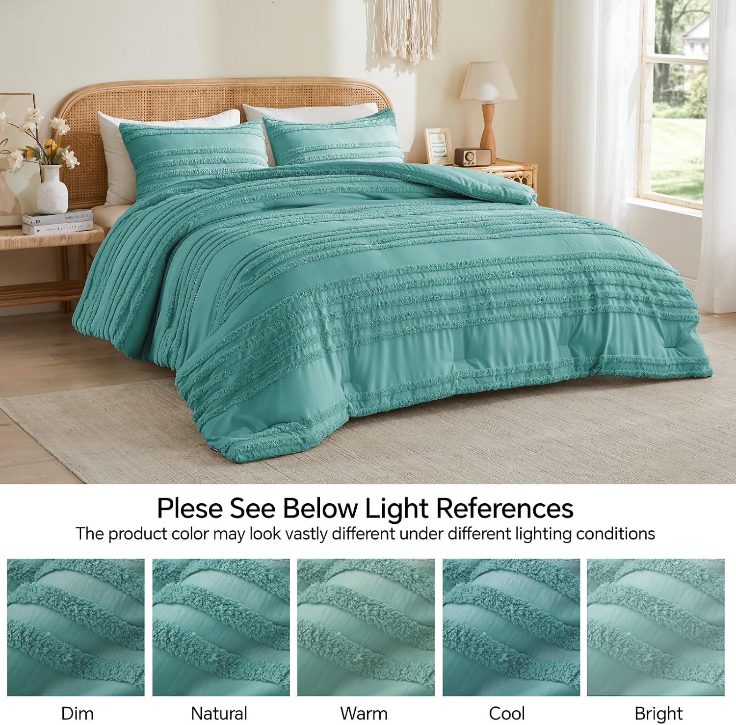 BEDELITE Boho Comforter Set Queen - Tufted Boho Bedding Set, Aqua