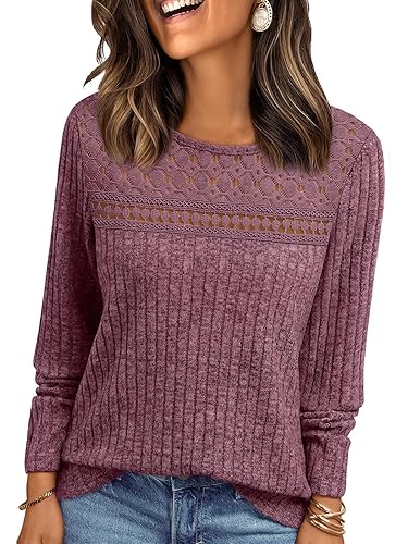 AUTOMET Womens Lace Long Sleeve Shirt Fall Top Fashion Dreesy