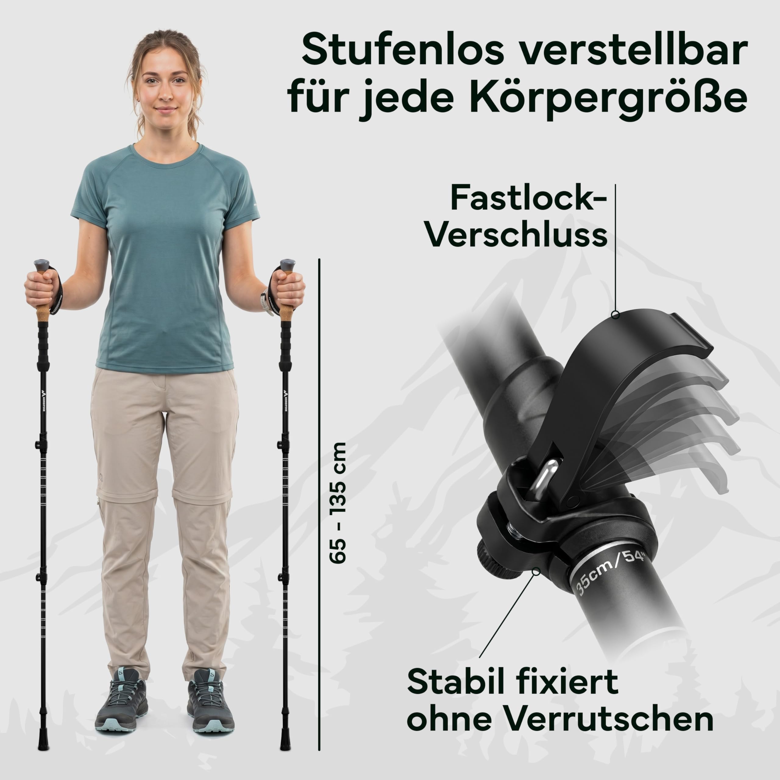 Wanderstöcke Teleskop Carbon oder Aluminium 65-135cm - Höhenverstellbare Walking Stöcke Damen & Herren - Nordic Walking Stöcke mit Korkgriff, Wolframspitze & Gummipuffer - Trekkingstöcke ausziehbar