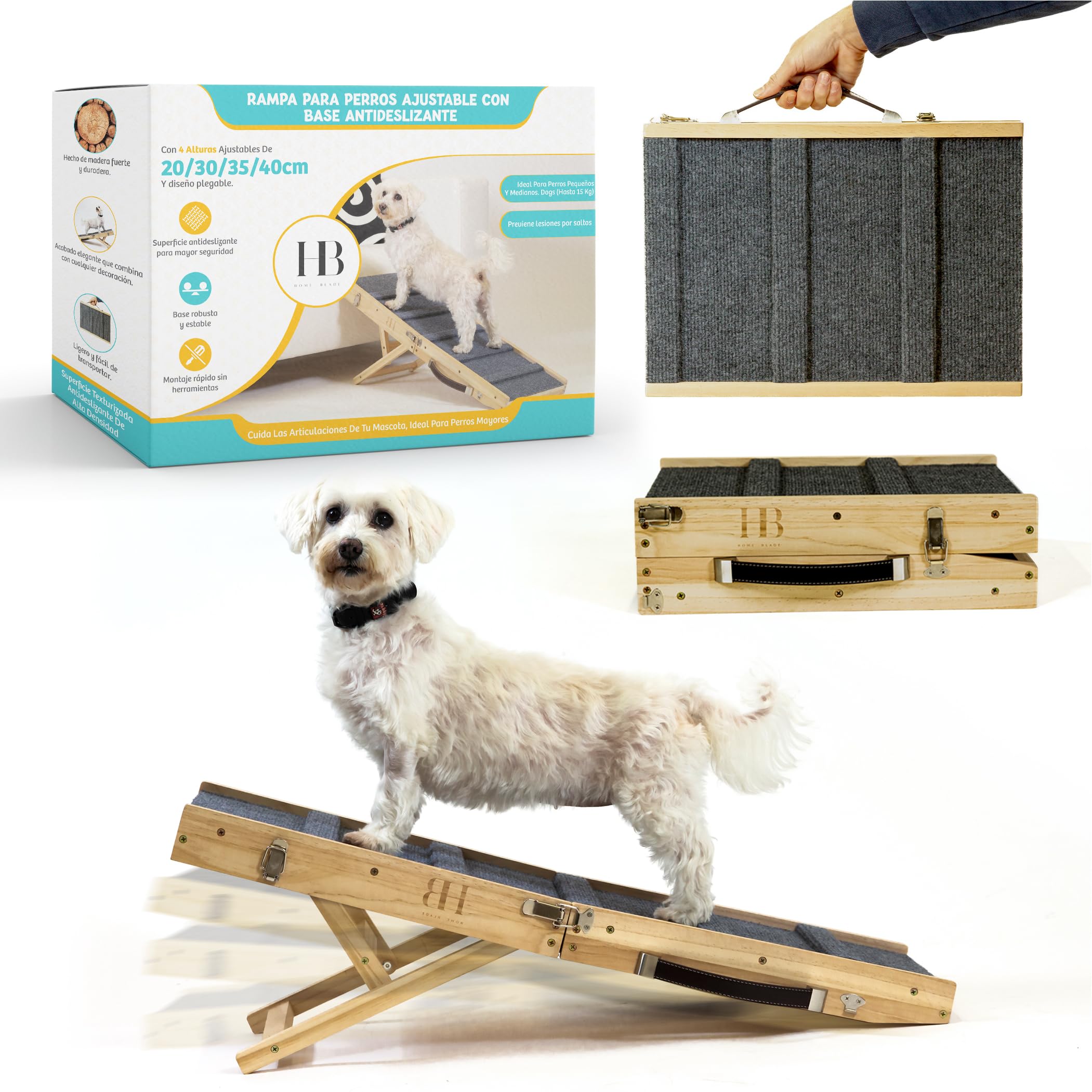 Rampa para Perros Pequeños con Base Antideslizante, Rampa para Sofá y Cama, Plegable con 4 Alturas, Protege Articulaciones y Columna, Escalera para Perros Pequeños y Gatos hasta 15kg