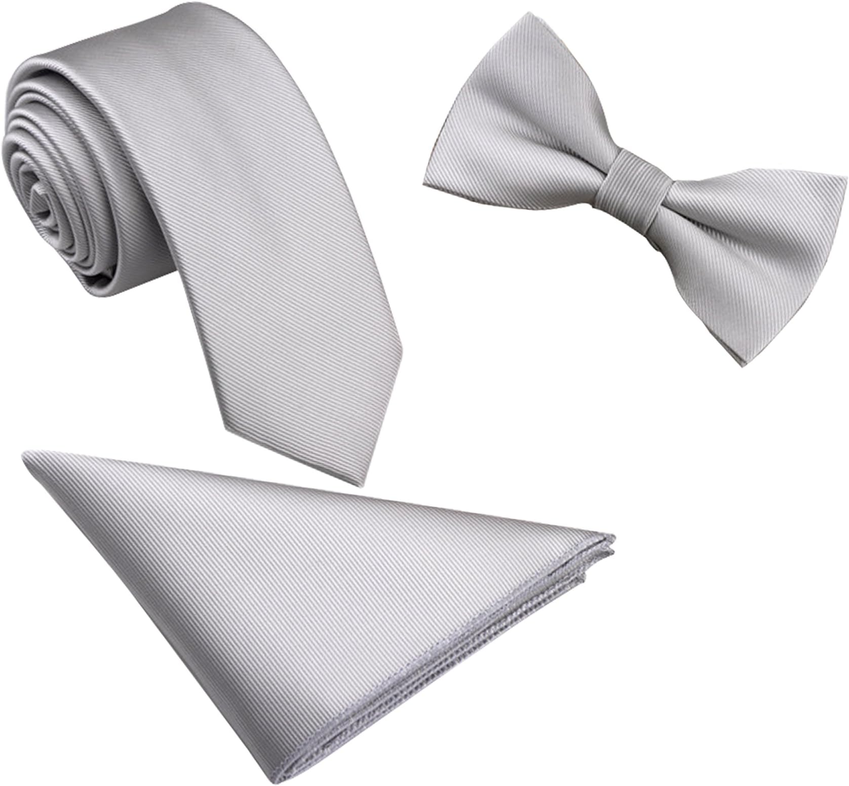 WANYINGMen Classic 6 * 12cm Bowtie & 6cm Narrow Necktie & 22 * 22cm Pocket Squares 3 in 1 Sets - Plain Color