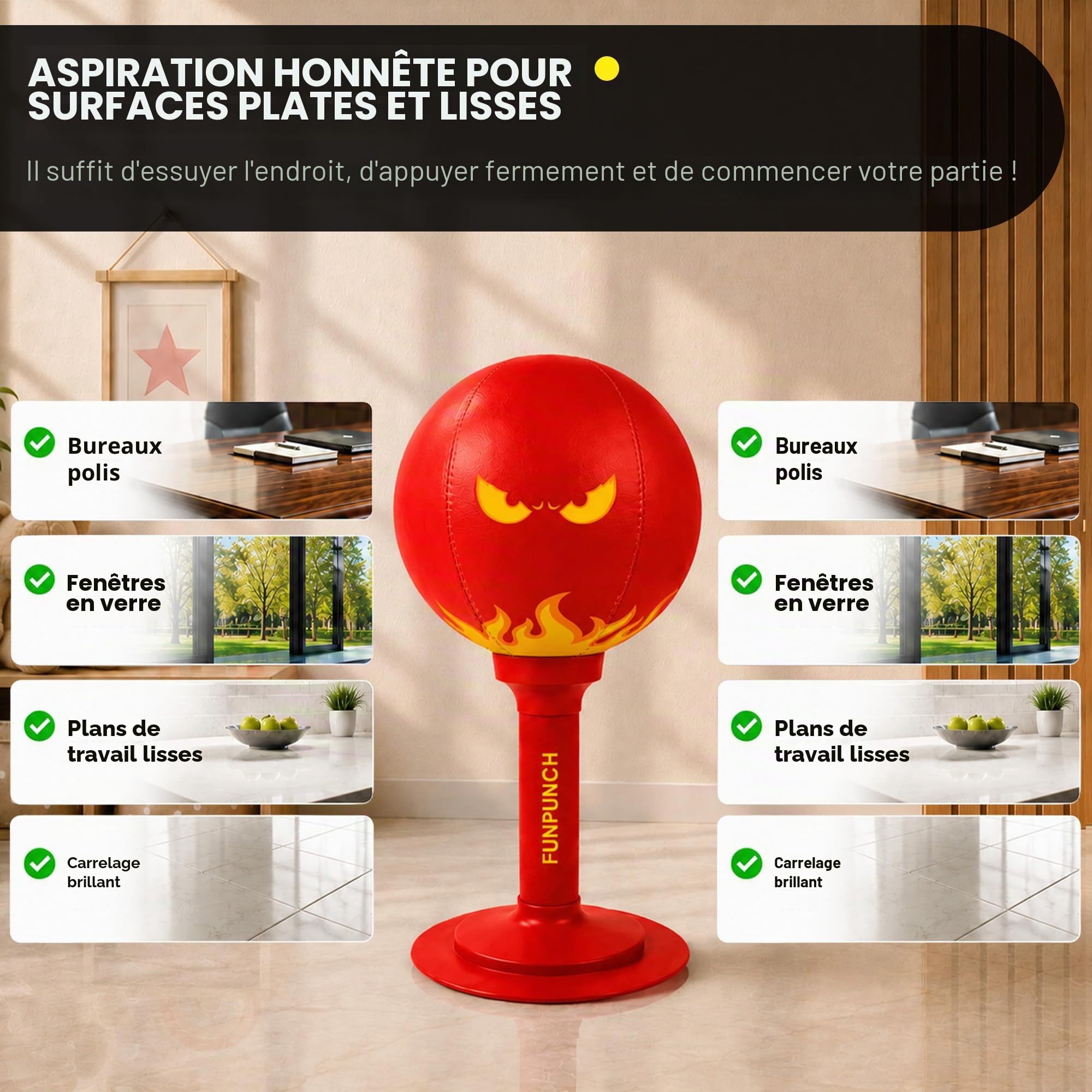 Rage Bag Punching Ball de Bureau Avec Système de Ventouse - Idéal Pour Soulager le Stress, Améliorer la Concentration et les Réflexes. Conception Durable en Cuir Pour un Entraînement Efficace