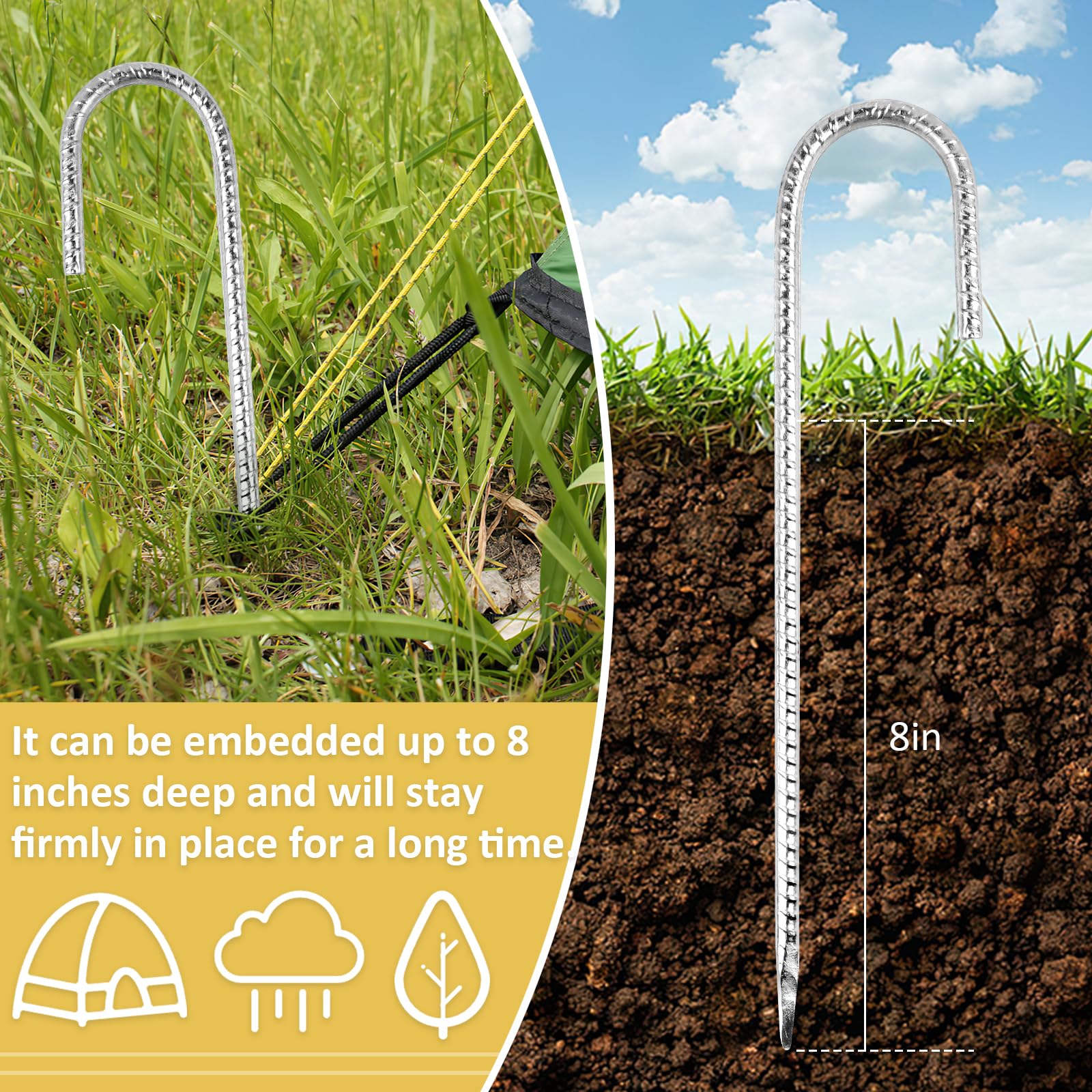 Lot 20 Piquets Tente Camping 18cm TTL Garden Piquets Tente Acier Inoxydable - Lot De 20 - 18 Cm Pour Sols Durs Et Camping Piquets Acier Inoxydable Sols Rocheux