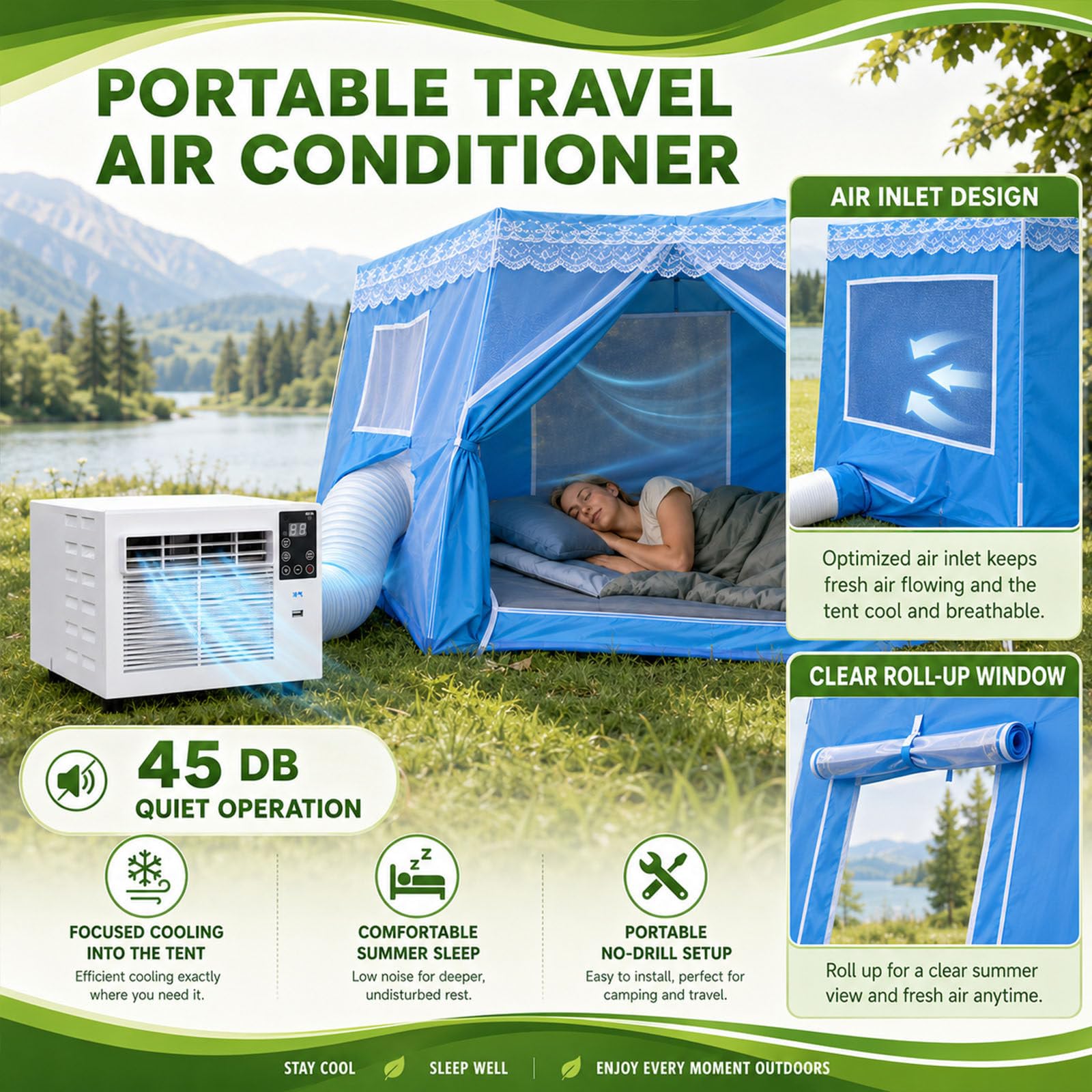 unità di Climatizzazione da Campeggio 2026,Condizionatore Portatile con Potenza di Raffreddamento di 1876Btu,Silenzioso E con Telecomando per Camper,Roulotte E Furgoni Camperizzati AC+1.5M