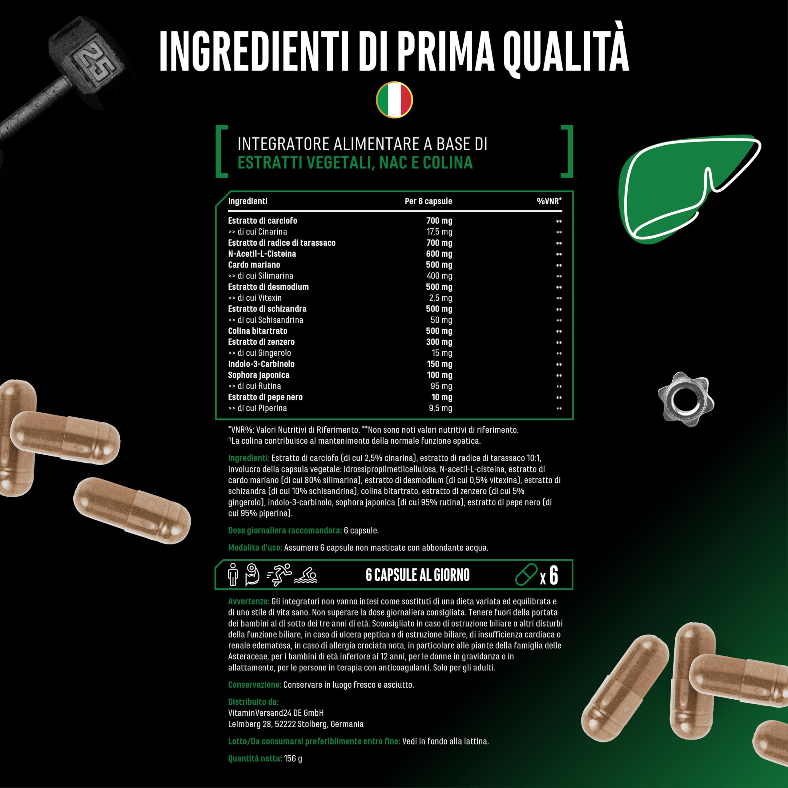 Liver Essentials - 180 capsule - Complesso ad alto dosaggio con cardo mariano, colina, NAC, carciofo, tarassaco, schizandra, estratto di zenzero, indolo-3-carbinolo, desmodium, rutina - Vegan
