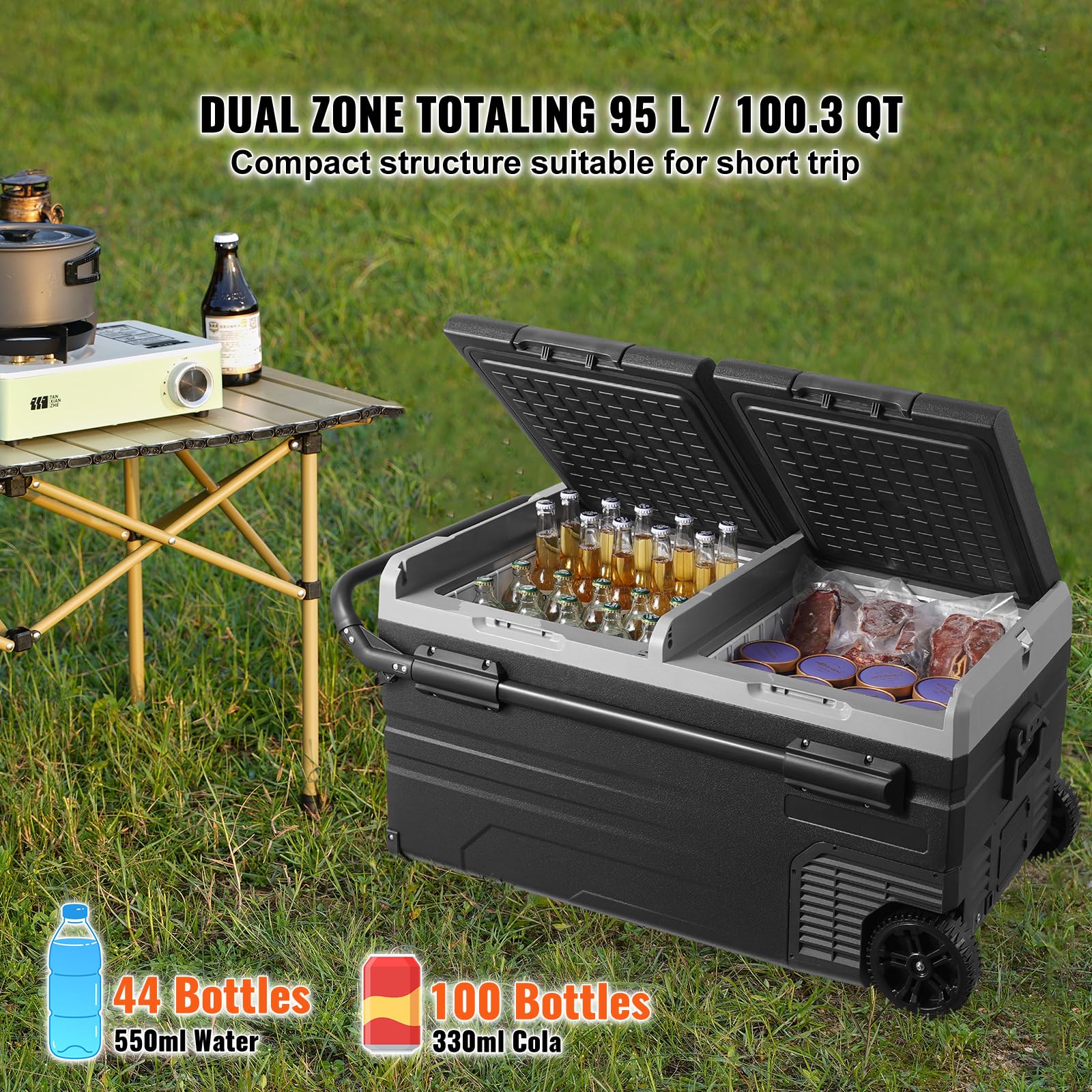 VEVOR Frigorifero Auto Congelatore Portatile Doppia Zona 95 L 12 Volt -20~20 ℃ Compressore 12/24 V CC 100-240 V CA per Campeggio Camper