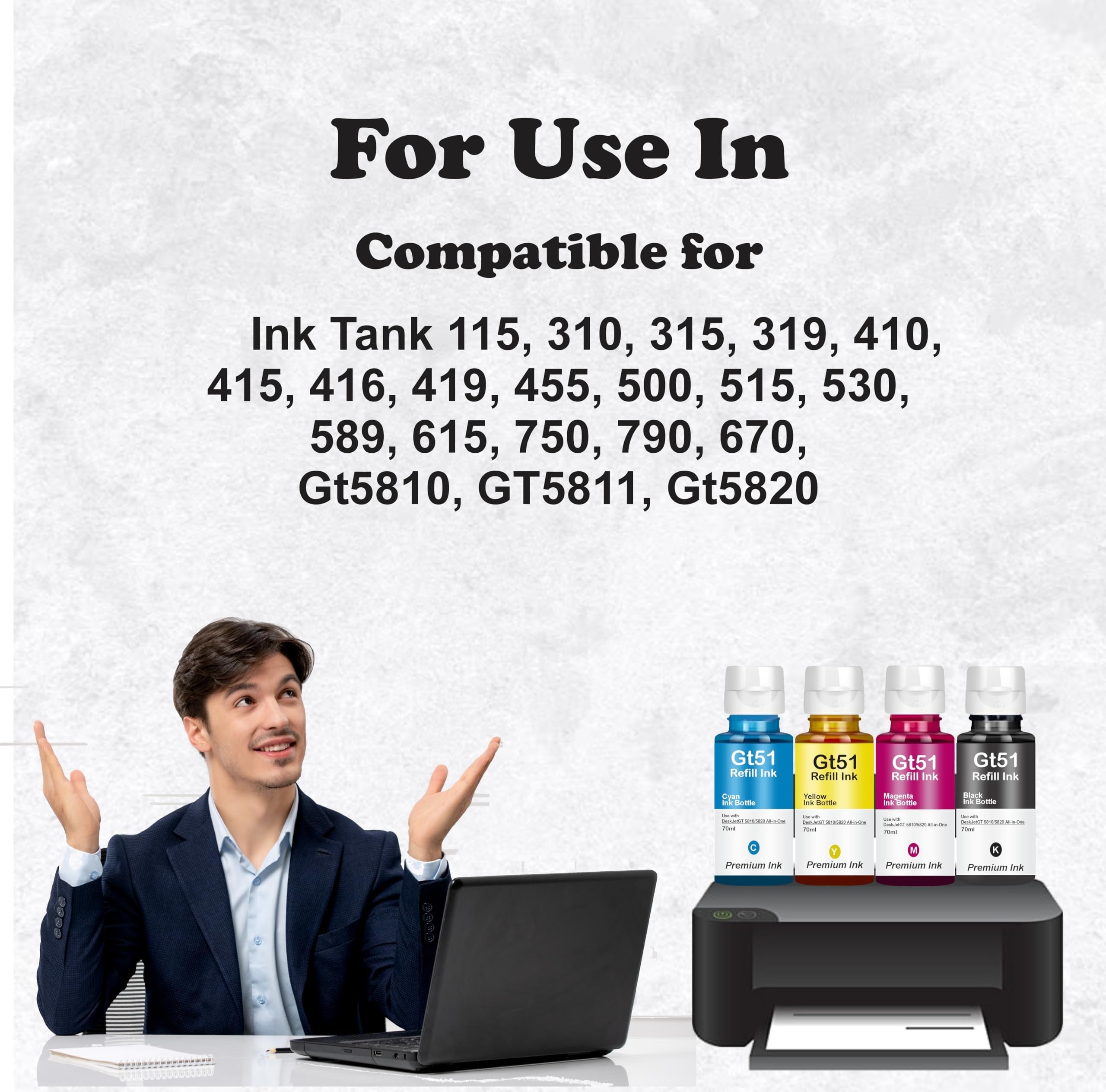 Duplex DTC Refill Ink GT53XL & GT 52 for HP Ink Tank 115 310 315 319 410 415 416 419 455 500 515 520 525 530 589 615 750 790 670 GT5810 GT5811 GT5820 (GT53XL & GT52 Ink Set)