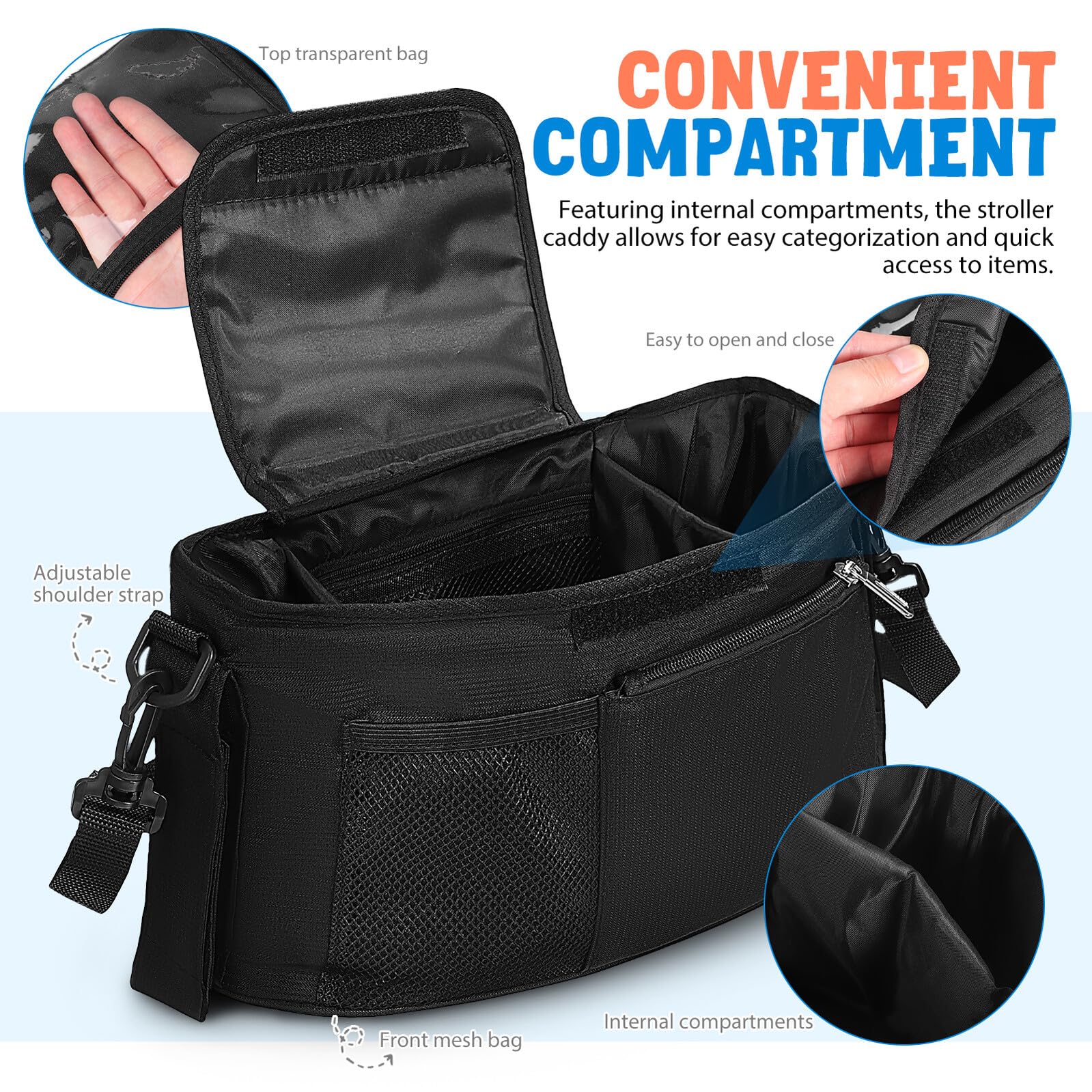 Gatuida Organizer per Passeggino Tasche Multiple e Portabicchieri Borsa da Appendere per Biberon e Accessori Costruzione Robusta per Uso Quotidiano