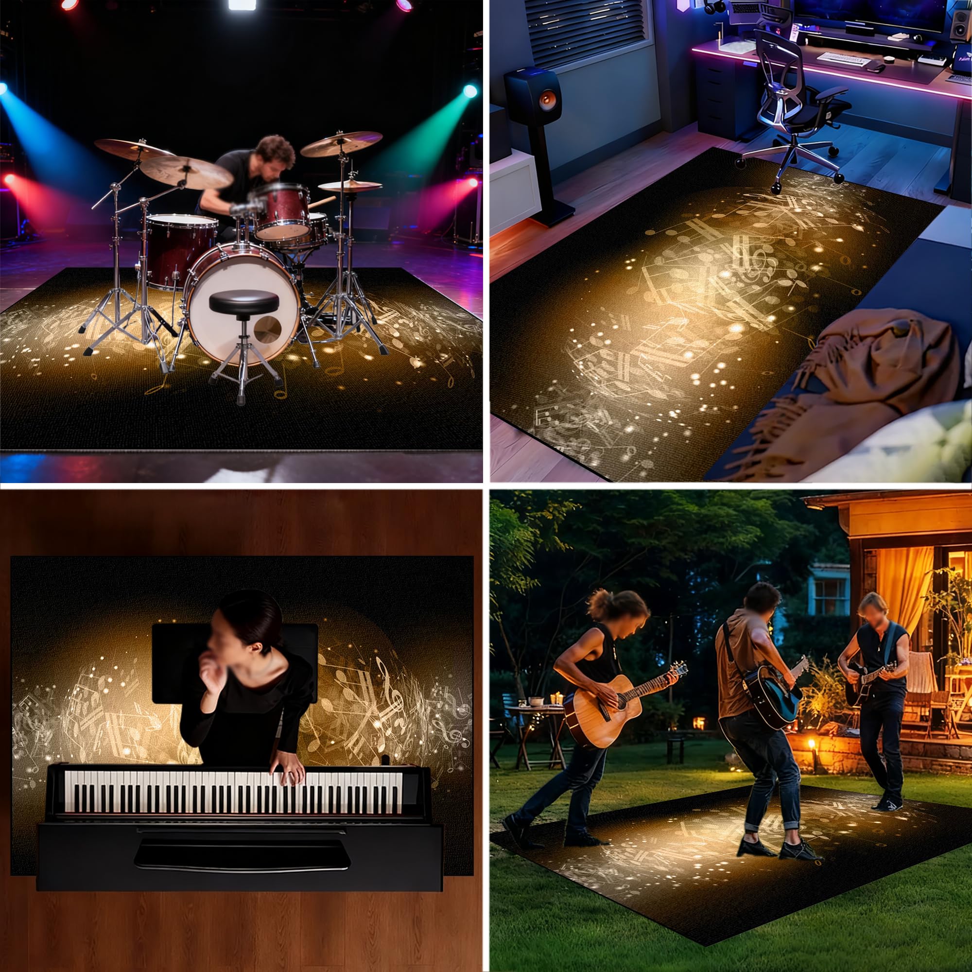 Elektroniczny dywan perkusyjny, do perkusji, jazzu, perkusji, zestaw do bębna basowego, werbla, instrumentów perkusyjnych, mata chroniąca przed hałasem, antypoślizgowy dywanik bębnowy, 140 x 100 cm