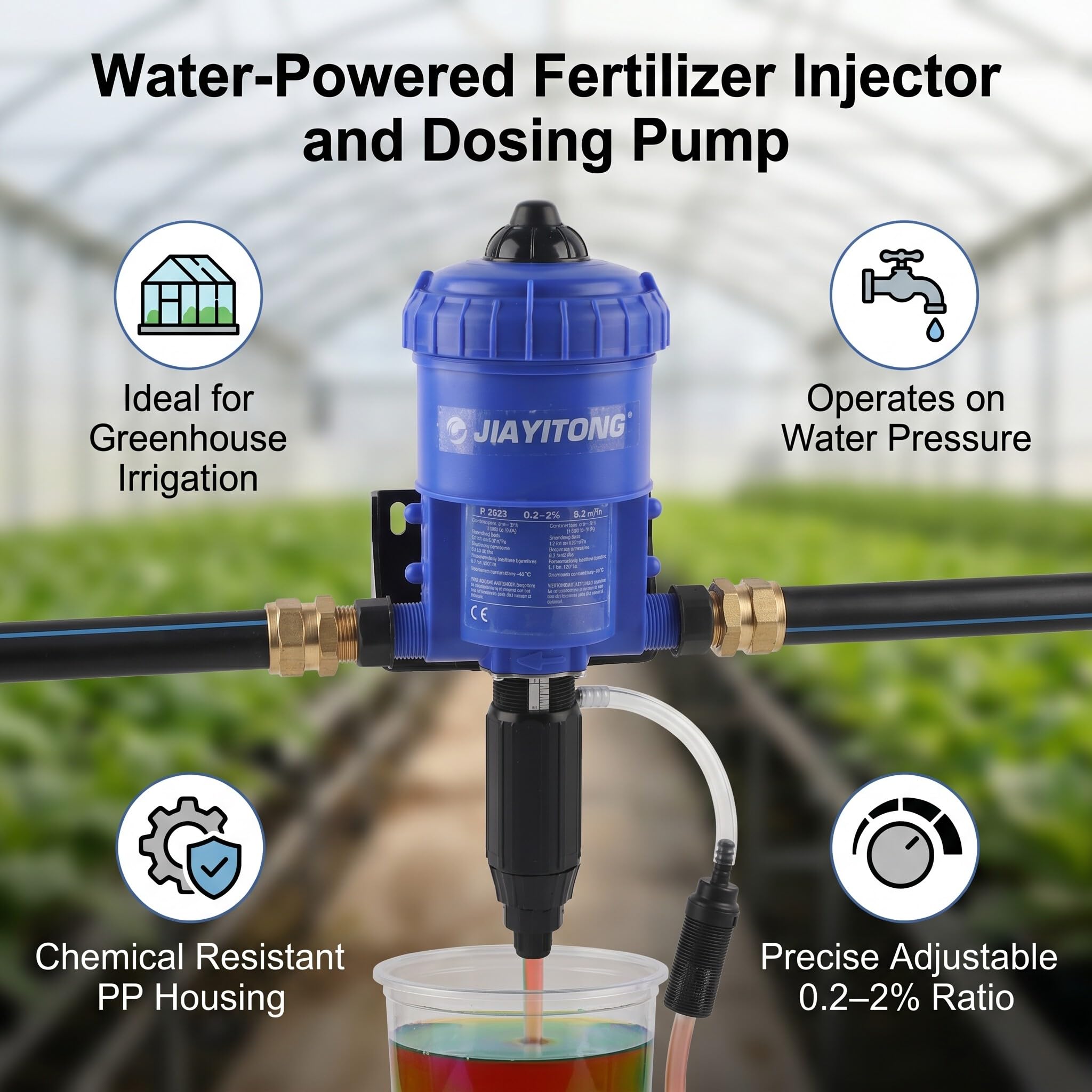 Duokon Inyector de Fertilizante Ajustable 0,2% -2%, dispensador automático de Fertilizante, Dispositivo dosificador dosificador para Ganado de jardín