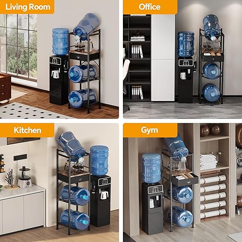 Miniatura 4 de Homeiju Soporte para jarra de agua de 5 galones con bomba dispensadora manos libres, soporte de 3 niveles para botella de agua sin elevación para el