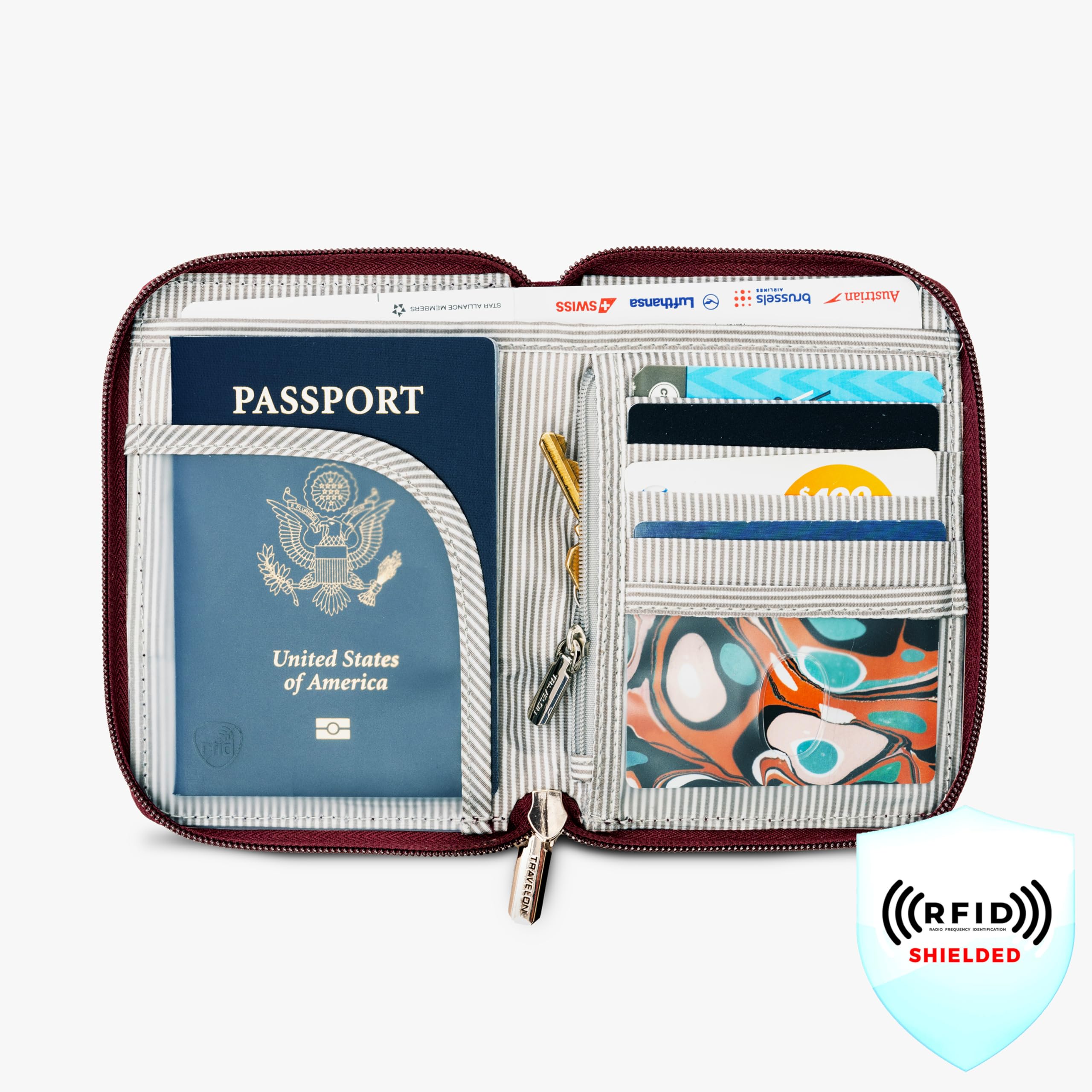 Travelon - Porta-passaporto con cerniera e blocco RFID, 4.5 x 0.75 x 6