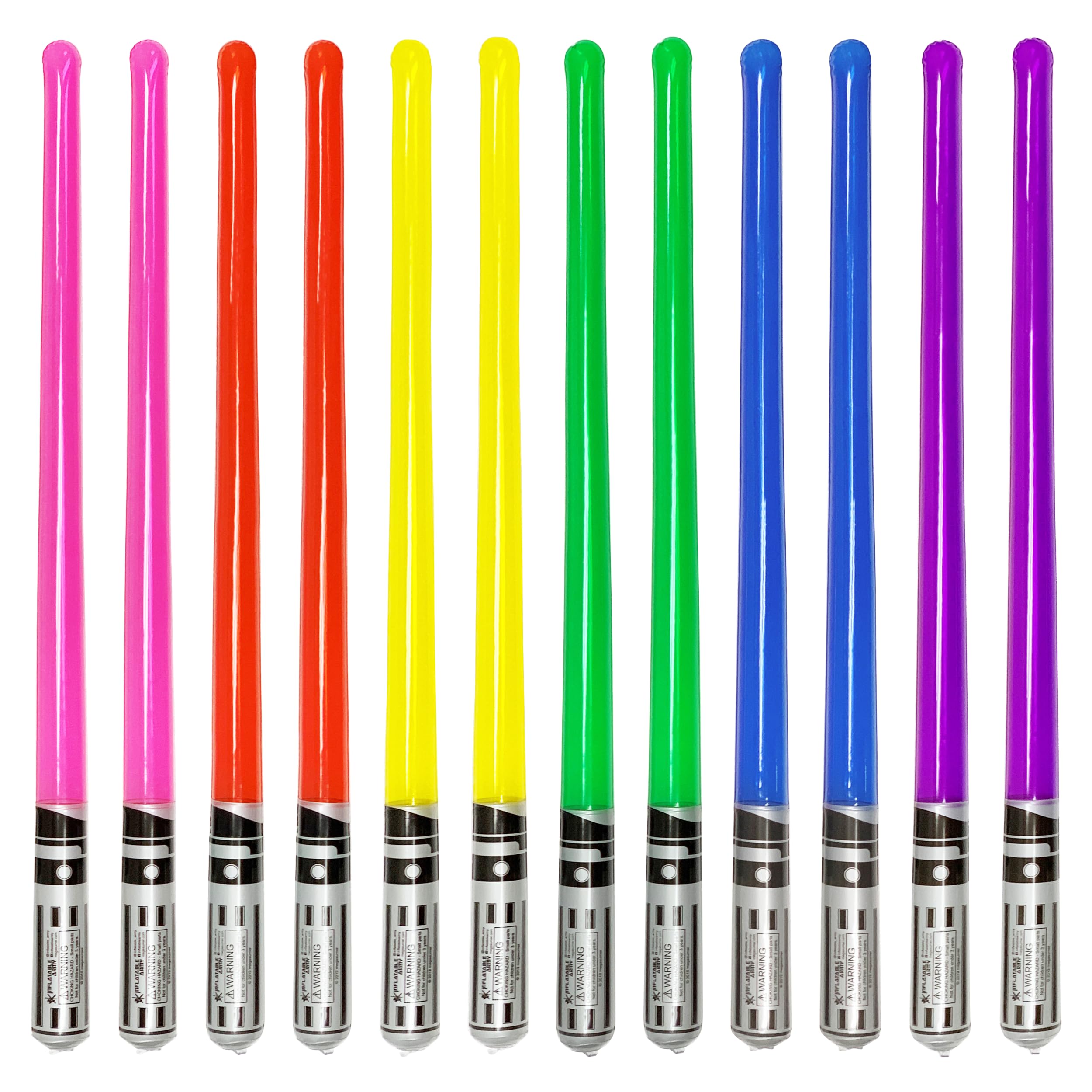 Inflatable Army Soskakiist Pack of 12Party Weight Inflatable Lightsaber- 2 Pink, 2 Red, 2 Yellow, 2 Green, 2 Blue, 2 Purple Rainbow Pack by