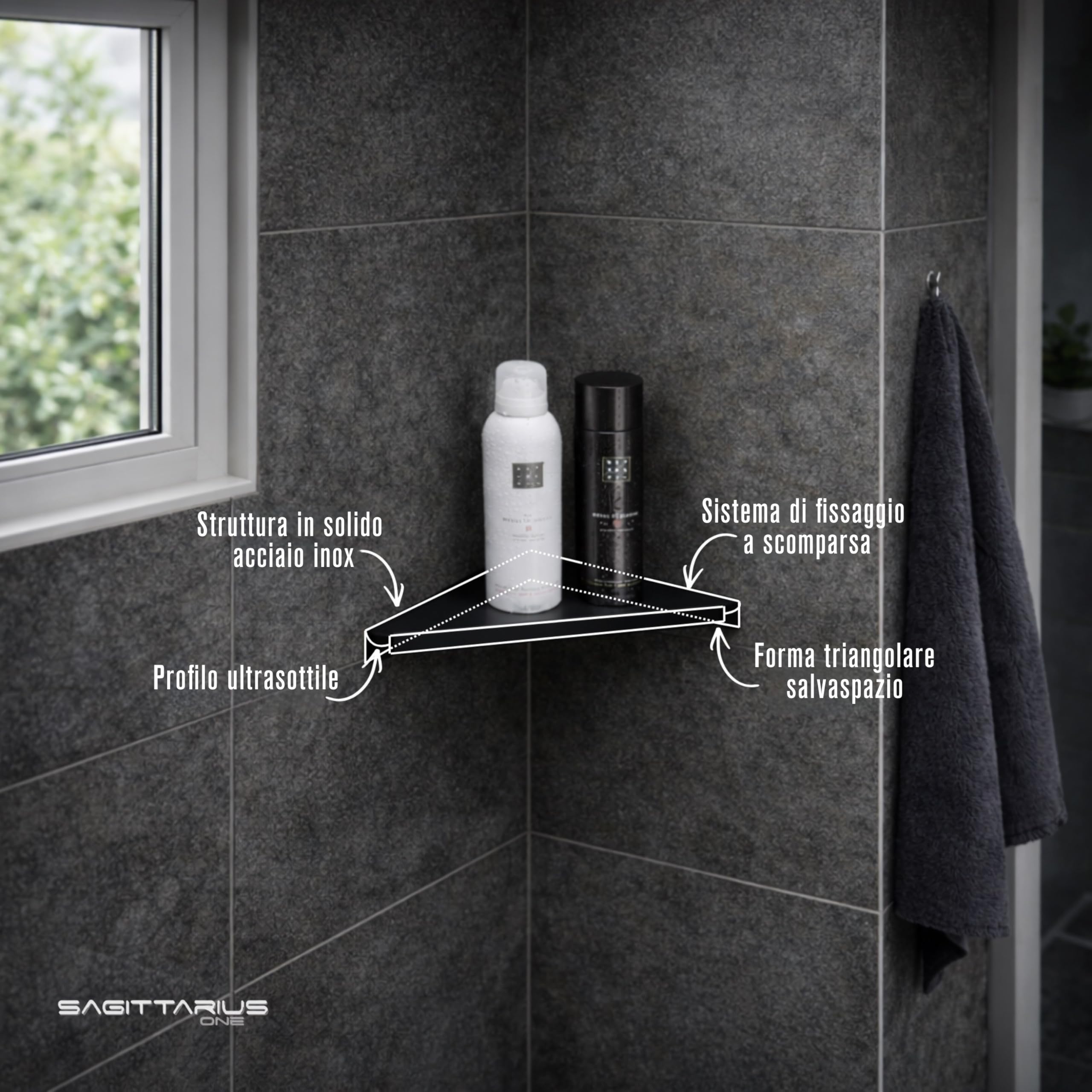 Sagittarius 280S1-B Scaffale doccia angolare in acciaio inox SUS 304, 28 cm antiruggine, organizzatore salvaspazio per doccia e bagno – Nero opaco | Antiruggine E Salvaspazio, Acciaio Inox Sus 304, Organizzatore Da Doccia, 28 cm, Modello 280s1 B