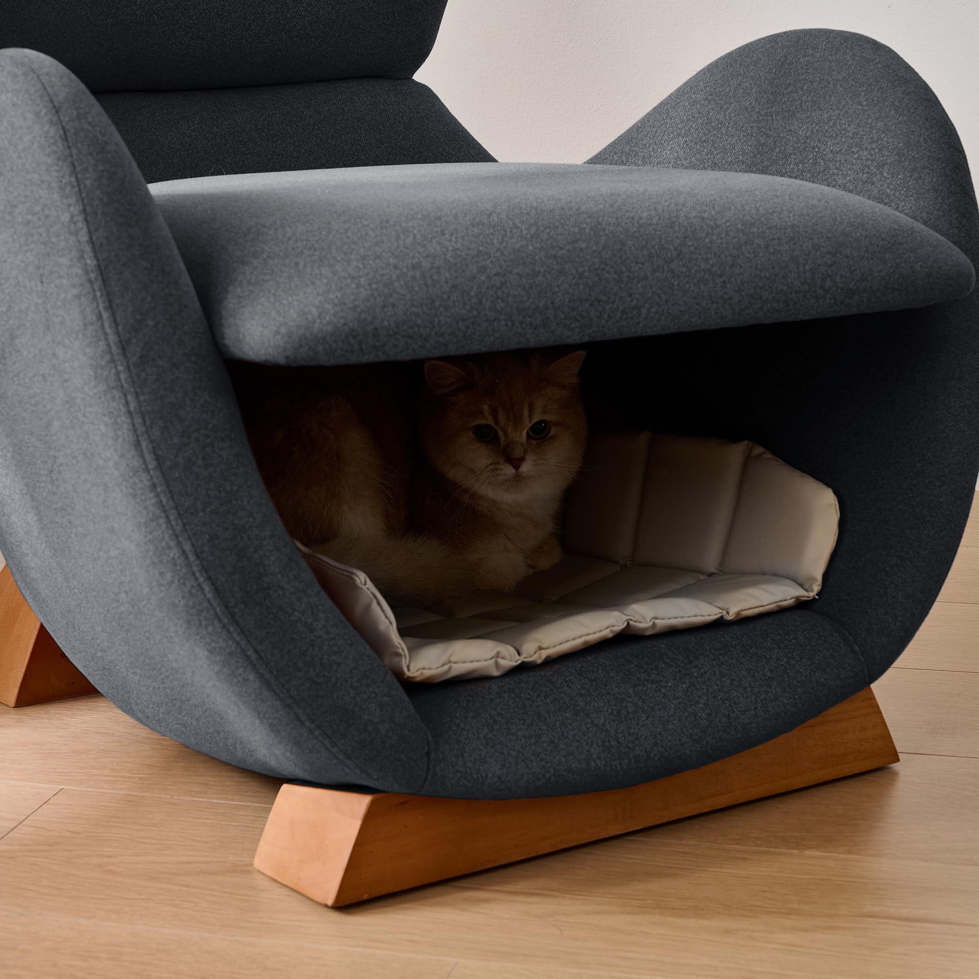 Merax Loungesessel Walhai-Design mit Katzenhöhle, kratzfestem Stoff, Einzelsofa als Rückzugsort für Katzen & kleine Hunde, Stabiler Holzrahmen, Fernsehsessel, Grau