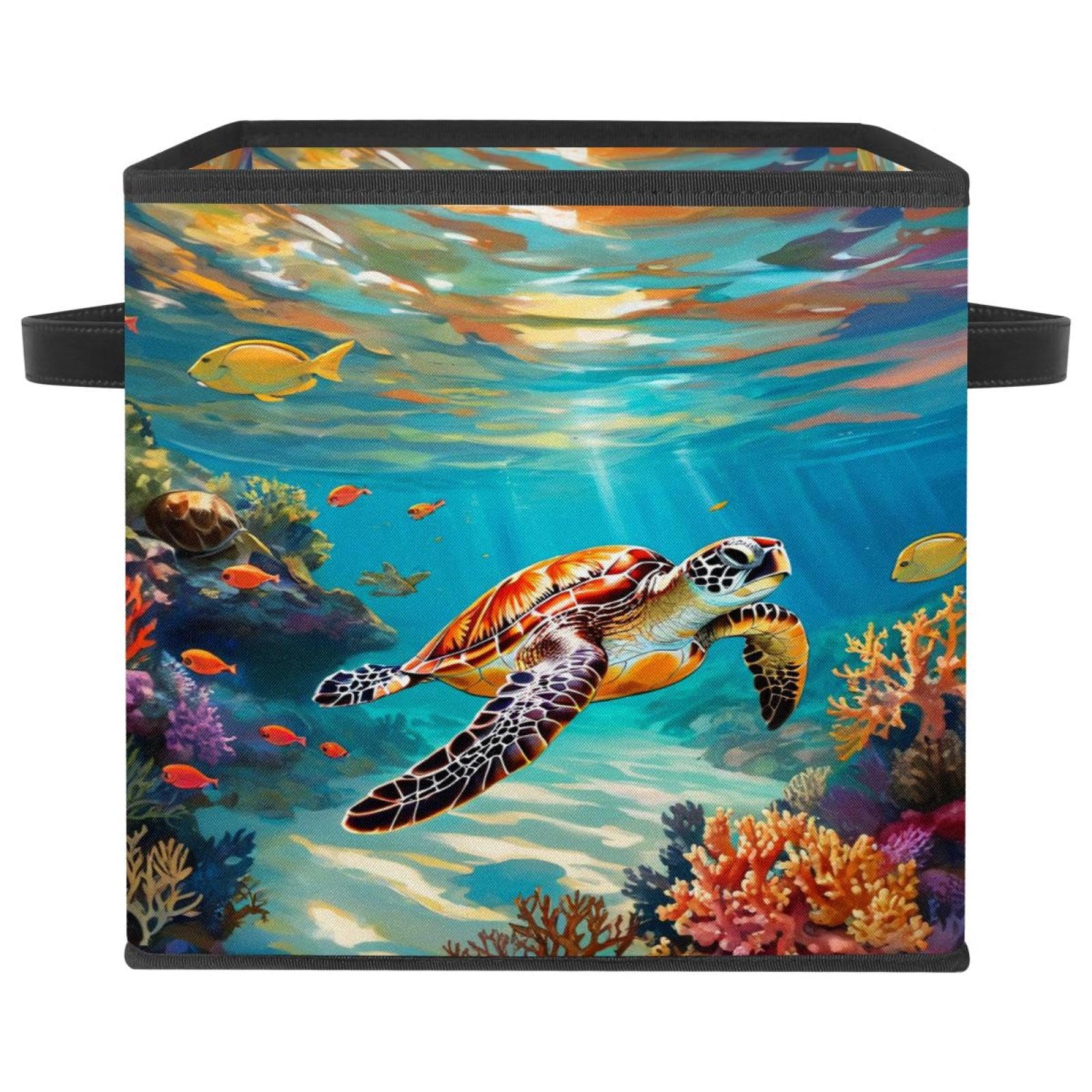 Panier de rangement durable et rigide motif tortue pour linge et jouets