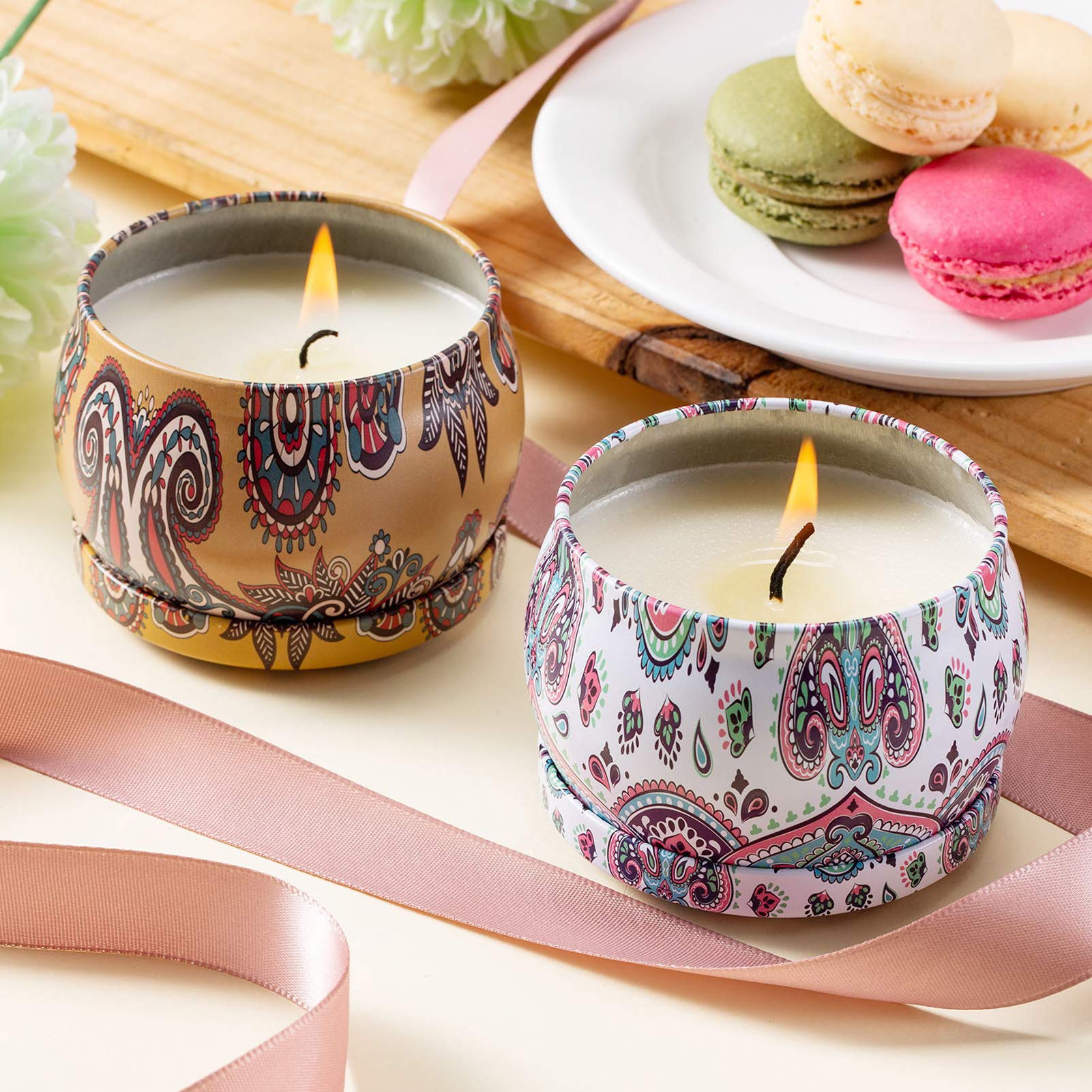 Set de velas con aroma 8, juego, puro natural de soja lata de soja cera velas de aromaterapia mujeres día de la madre cumpleaños decoración navideña
