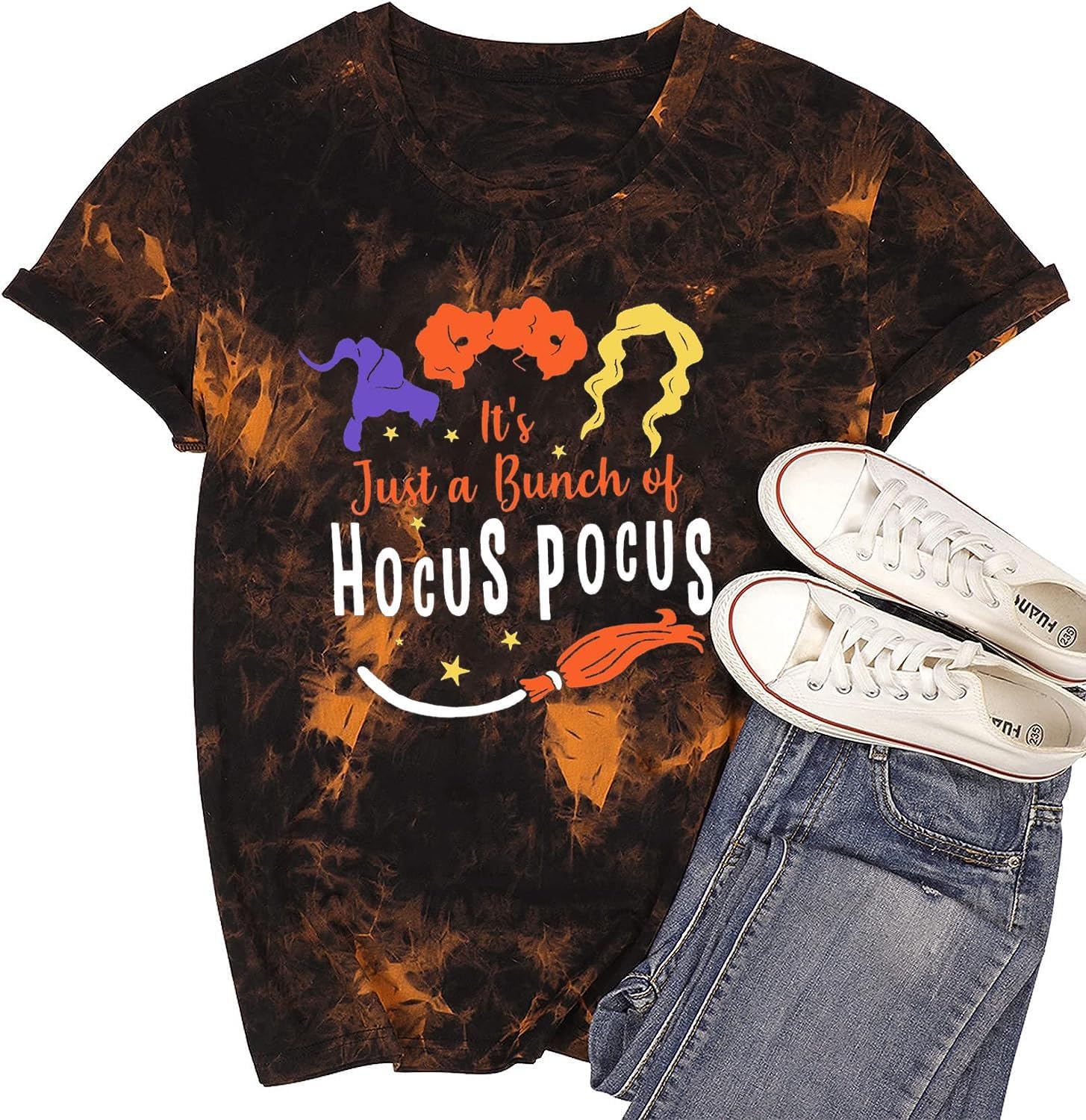 DESFSEIt's Just A Bunch of Hocus Pocus T-Shirts for Women Sanderson Sisters Shirt Halloween Movie Graphic Fall Tee Tops