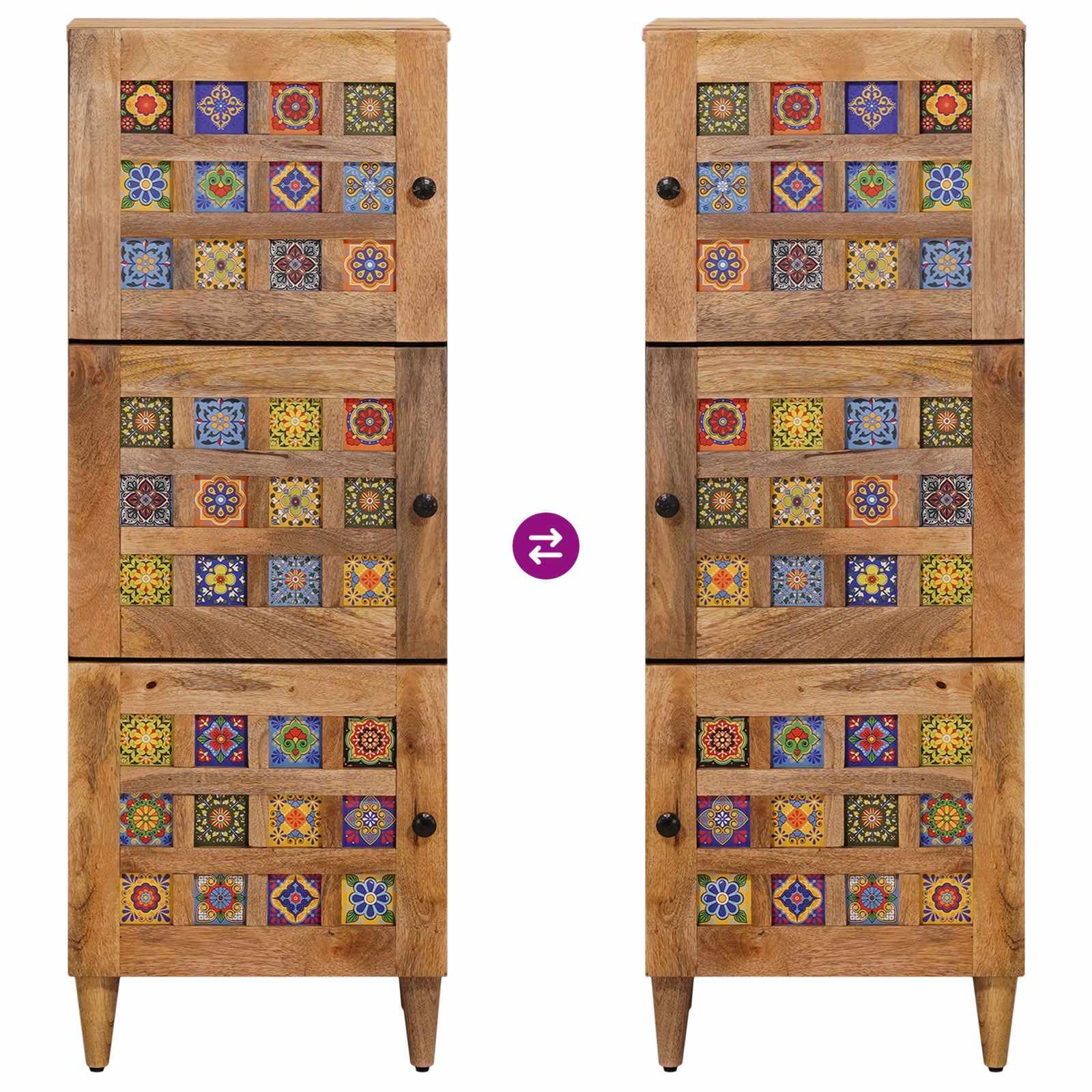 vidaXL Haut Armoire Naturel 40 x 33 x 110 cm Bois de Mangue Massif, Buffet Moderne élégant, Rangement Pratique pour Une Salle à Manger stylée, Un Espace Bien organisé