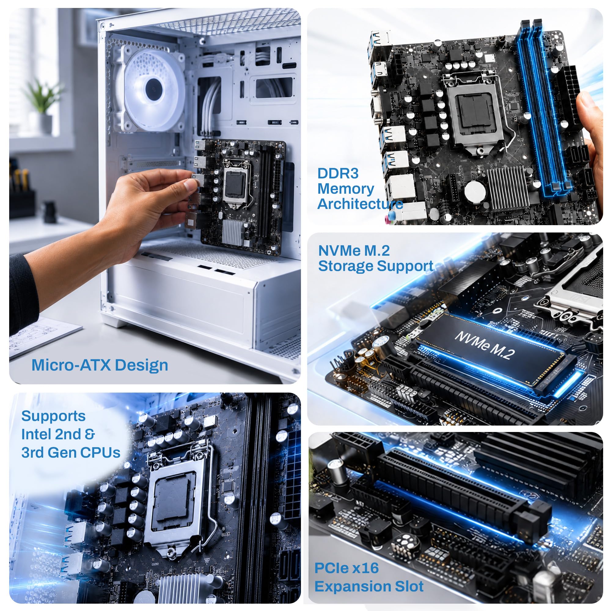 EVM H110 DDR4 Motherboard | LGA1151 Socket | Intel 6th/7th Gen Support | Dual DDR4 Slots | M.2 NVMe | 4 SATA | PCIe x16 | USB 3.0 | LAN & Audio | Micro ATX | 3 Year Warranty (EVMH110NEL) — Amazon image 2