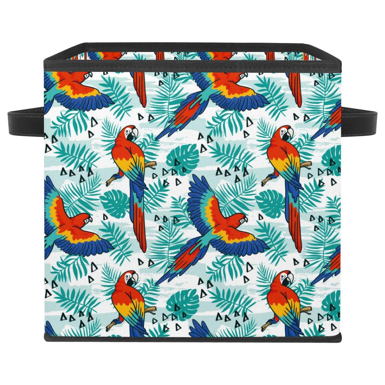 Boîte de rangement pliable cube en tissu motif perroquet tropical pour placard et chambre