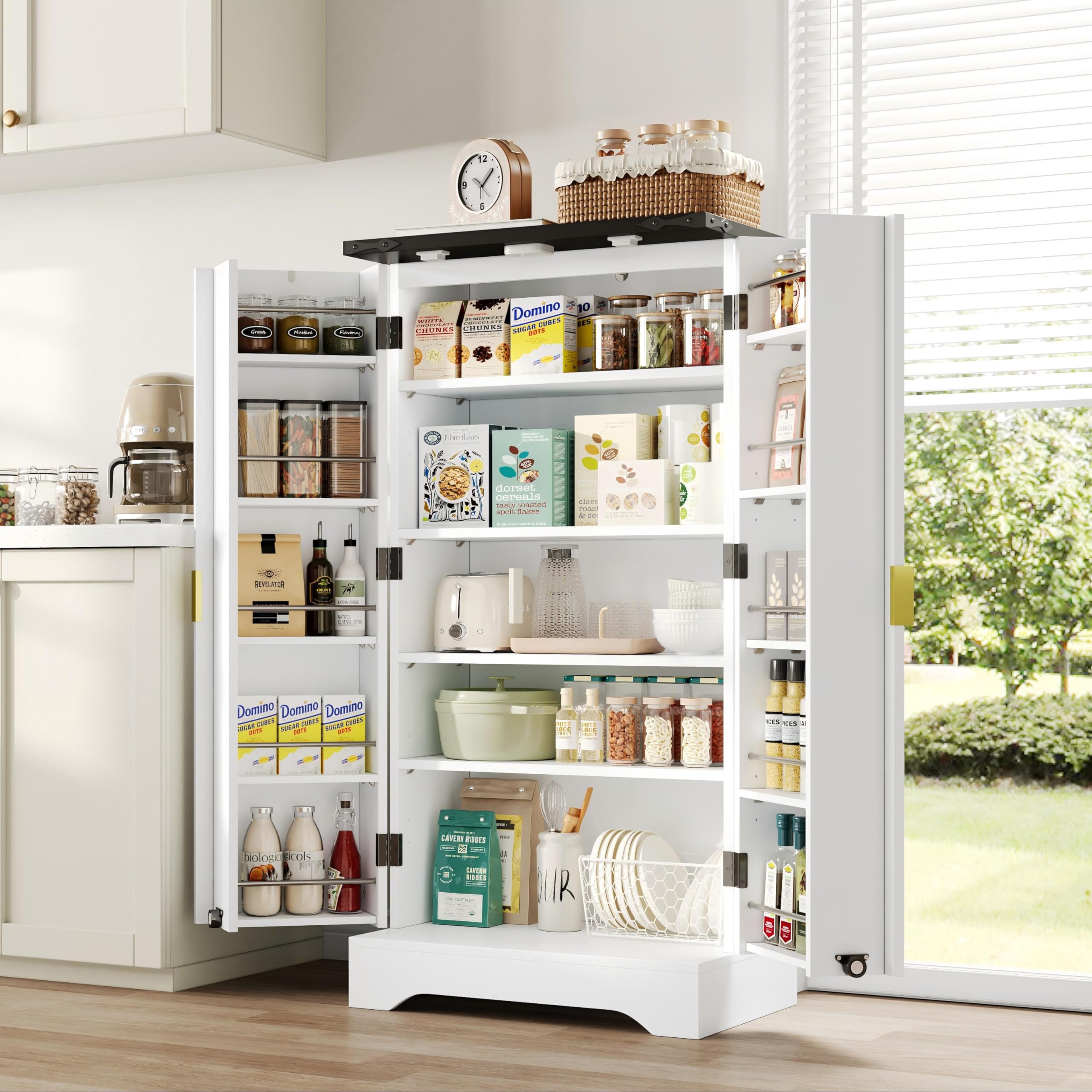 Kitchen Cabinet biały 60 x 35 x 128 cm z czujnikiem LED i wkładanymi