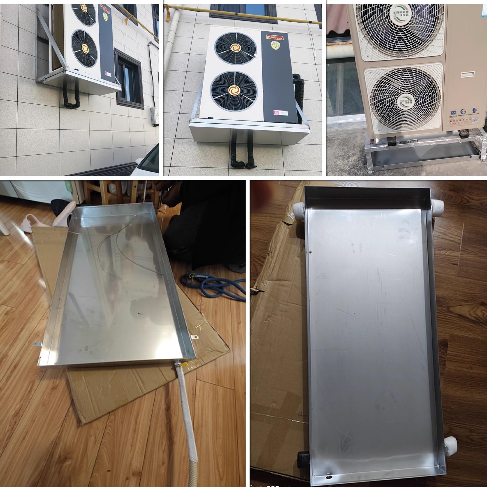 Vaschetta di Raccolta Umidita con Scarico Altezza 10cm in Acciaio Inossidabile for Condizionatori Esterni e Pompe di Calore Cassetta Scarico Condensa Condizionatore(65x90cm(26x35in))