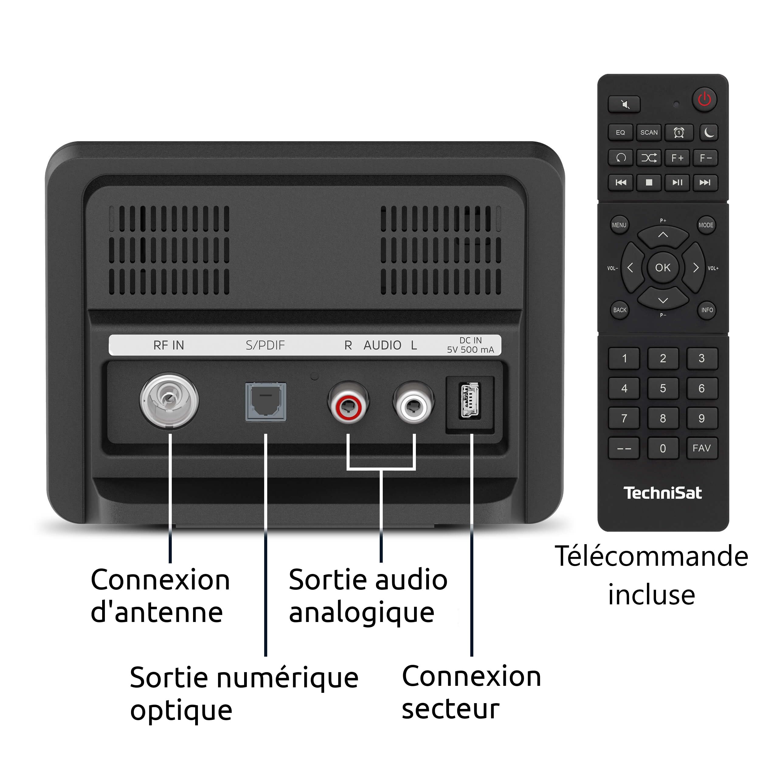 TechniSat DIGITRADIO 10 IR – Adaptateur Radio DAB+ / Internet WiFi Bluetooth – Idéal Pour Booster Votre Chaîne Hi-Fi – Écran Couleur 2,8" + Télécommande
