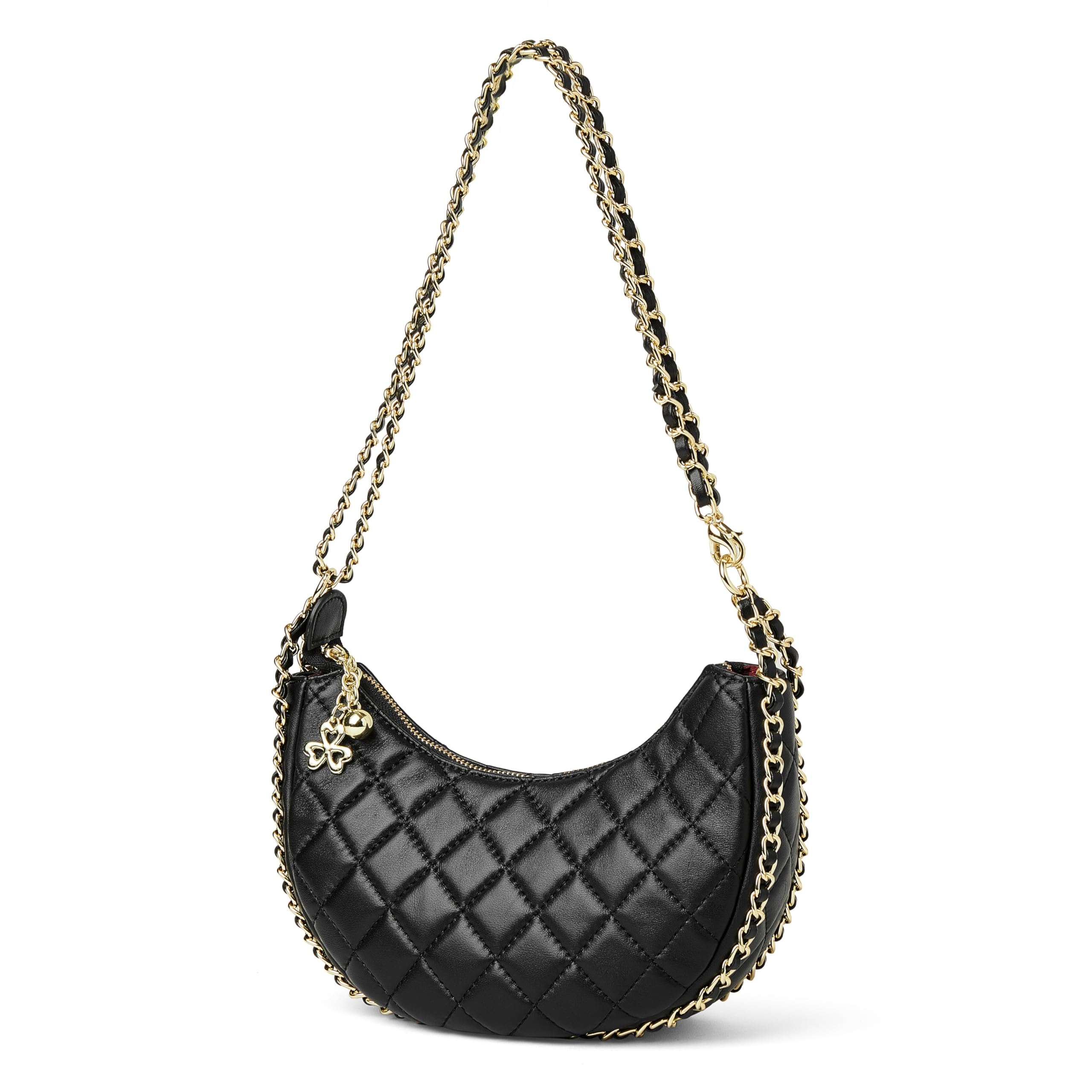 DORIS&JACKY Quilted Shoulder Purse For Women Soft Lambskin Leather Underarm Hobo Crossbody Bag With Chain Strap