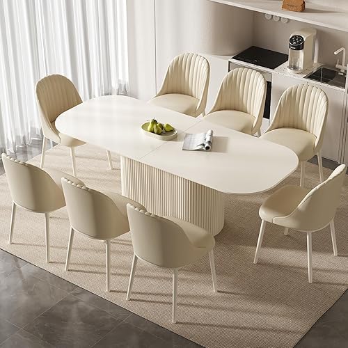 Mesa de comedor ovalada de 86 pulgadas con 8 sillas, juego de mesa de cocina moderno, mesa de comedor rectangular de lujo, mesa de comedor para