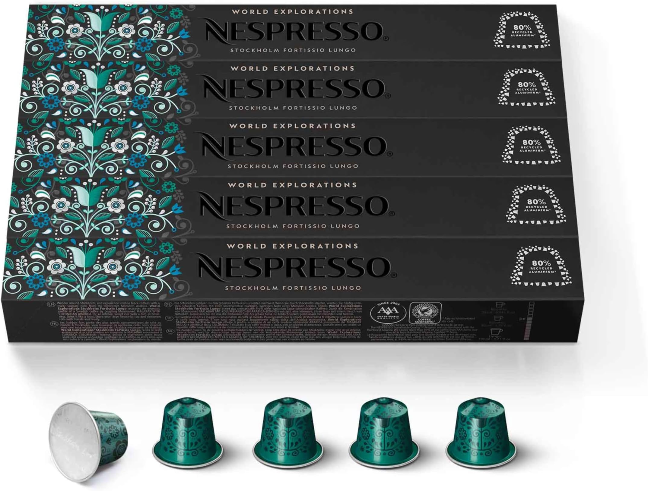 Nespresso Capsules Original Line, Stockholm Fortissio Lungo, Dark Roast Coffee, 50 Count Coffee Pods