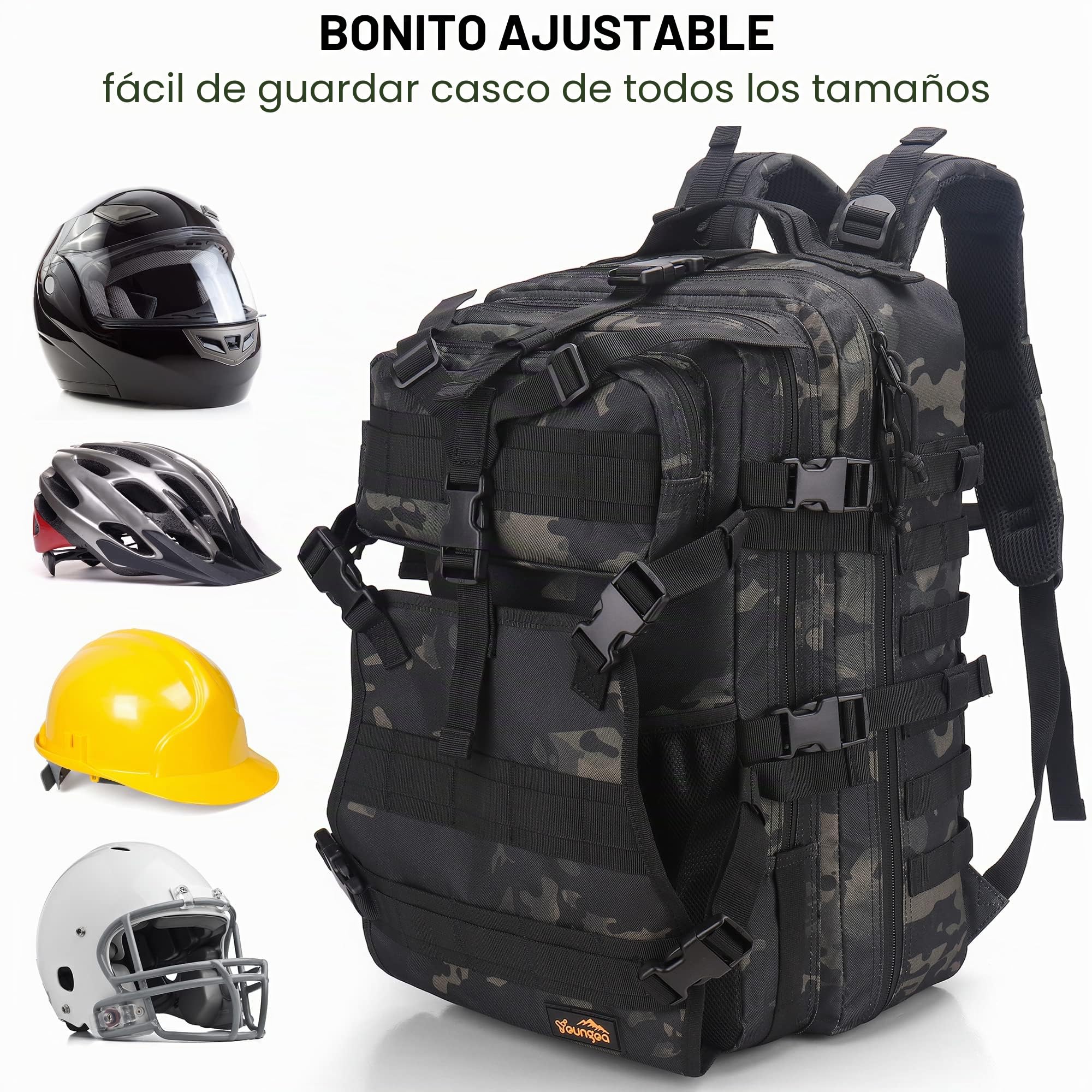 Mochila Moto Hombre, Mochila Militar Tactica 45L, Negra Impermeable Bolsa Casco Moto, Portátil Mochila Trekking para Supervivencia, Acampada