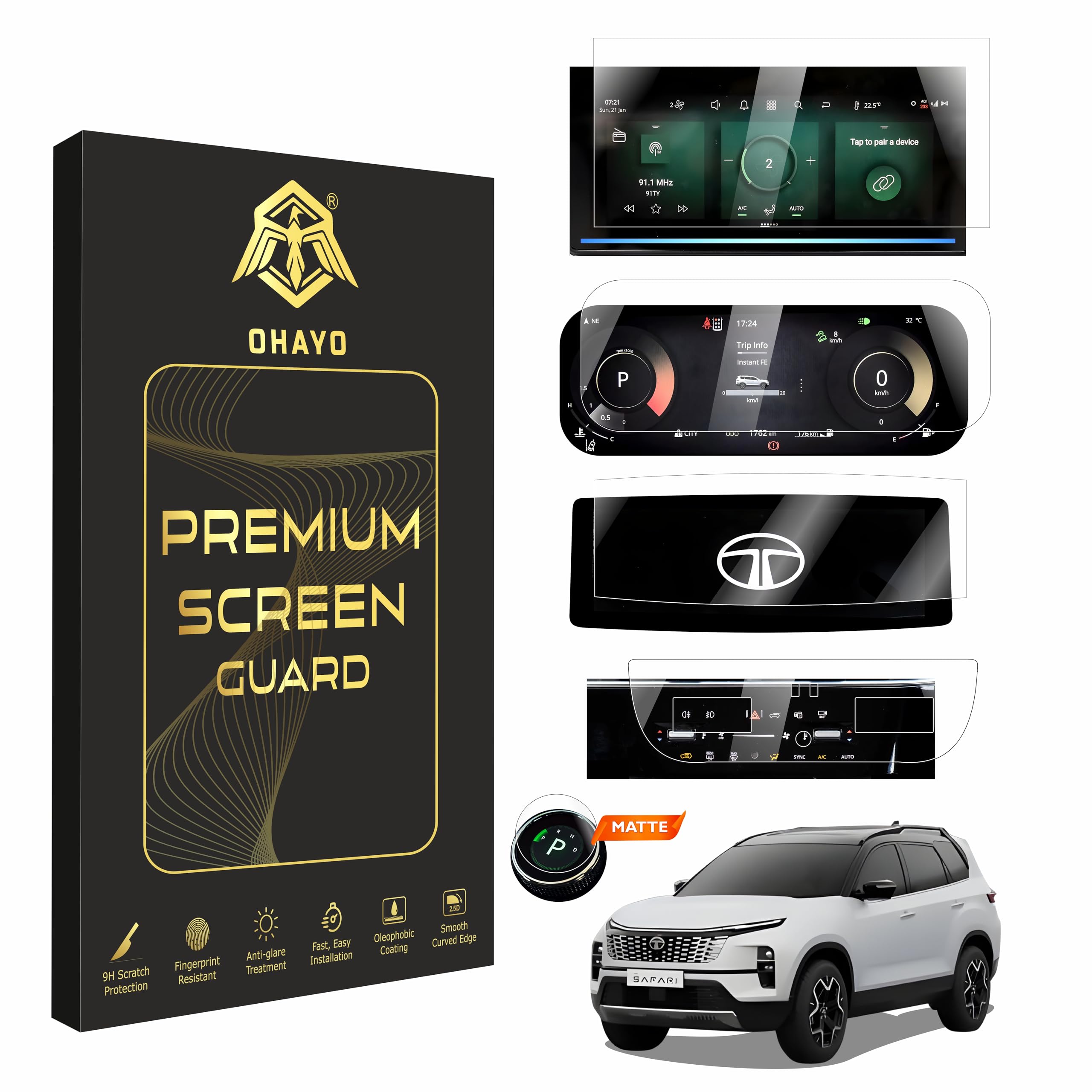 OHAYO 4-in-1 Screen Protector Set Compatible with Tata Altroz 2025 | 10.25” Infotainment (Thin Edge) + Steering + AC Panel + 4” Instrument Cluster Guard | HD Clear | Water Resistant | Anti-Scratch | For Creative / Creative S (Not Tempered Glass) — Amazon image 18