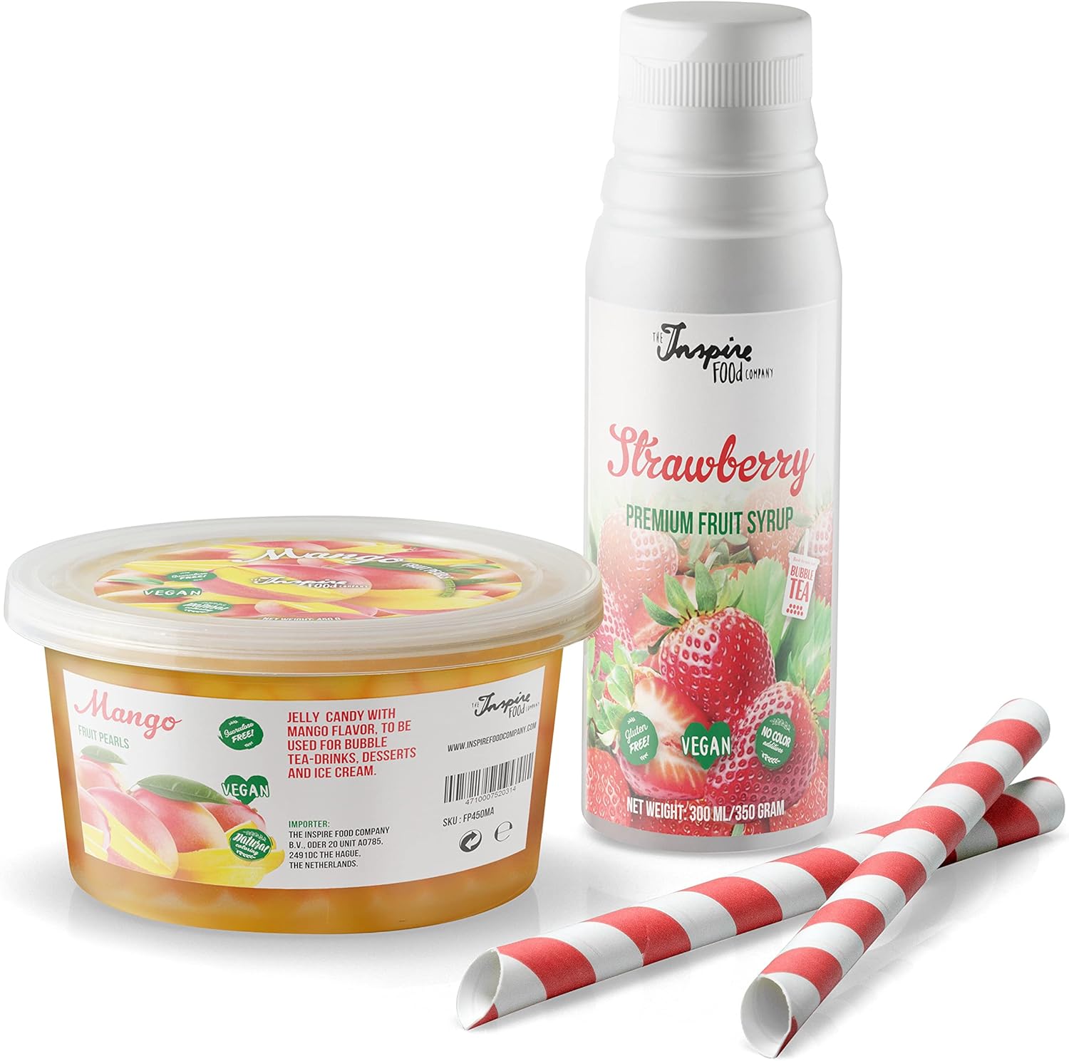 POPPING BOBA SET per Bubble Tea 1x Popping Boba alla Mango 450 g, 1x