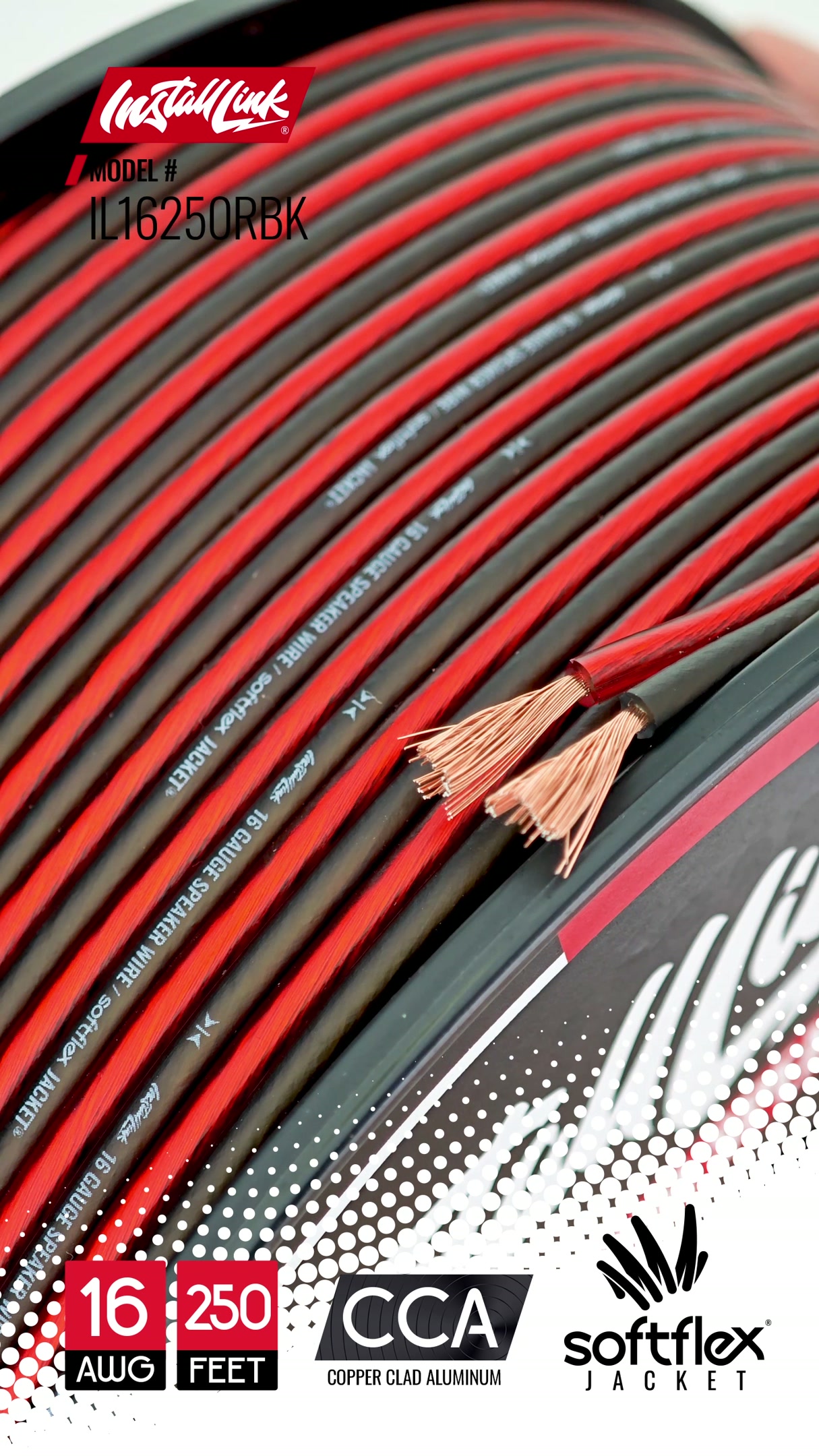 Image of Install Link 16 AWG Gauge Speaker Wire (250 Feet) Car or Home Theater (CCA) | 16 /2 Speaker Cable, 2-Conductor, Frosted Red /Black, Easy Strip, Polarity ID, for Car Audio & Home Stereo