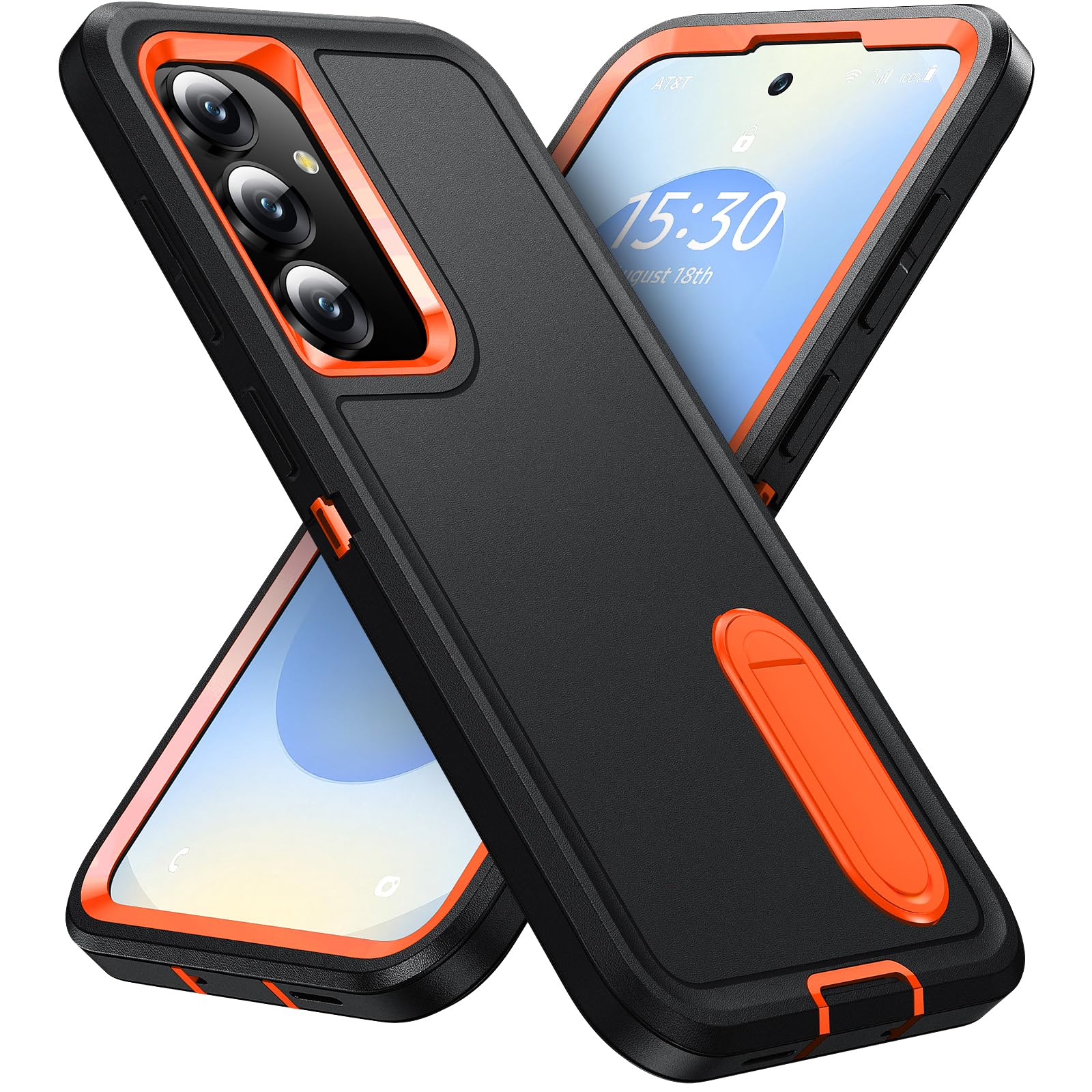 BaHaHoues for Samsung Galaxy S25 Case with Built in Kickstand, Shockproof/DropProof Military Grade Protective Cover for Galaxy S25 (Black/Orange)