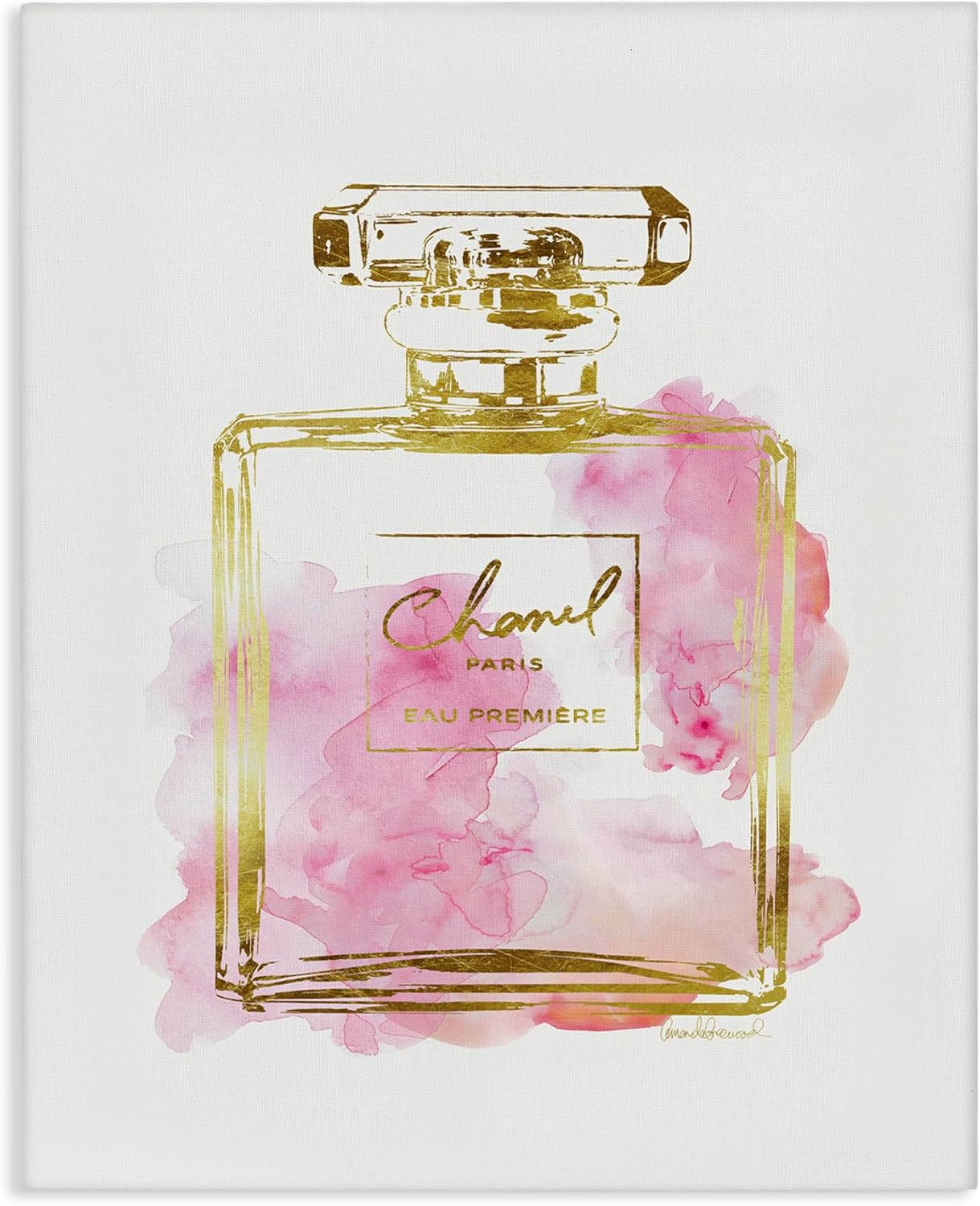 Stupell Industries Glam Perfume Bottle Gold Pink Oversized Stretched Canvas Wall Art, Proudly Made in USA for Living Room 24”X30”