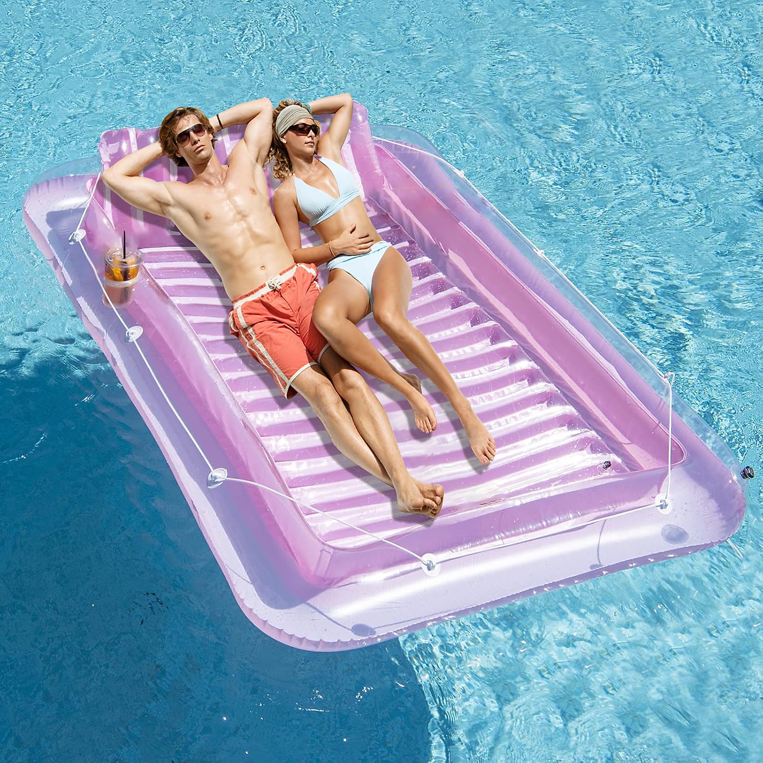 Inflatable Pool Floats Lounger for Adults, Blow Up Tanning Pool Raft Sun Tan Tub with Inflatable Pillow for Family Outdoor, Garden, Backyard Summer Water Party (14+ Year Old)