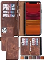 Vista 1 de HARDISTON Funda de piel auténtica de alta calidad hecha a mano para iPhone XR, tarjetero doble, funda magnética desmontable, función atril Marrón