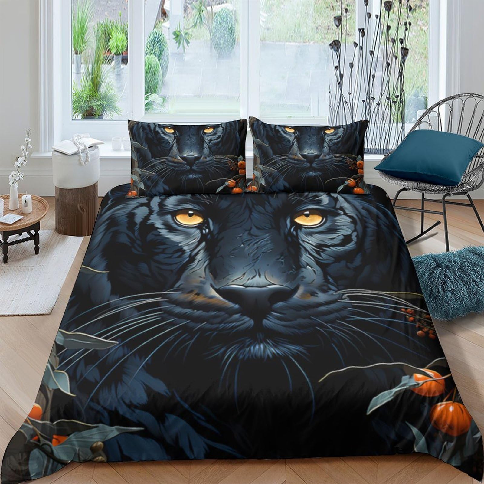 Ctjqhvkz Style-1 3D Printed Black Panther Fitted Sheet Microfiber Soft Breathable Jungle Night Bed Cover For Bedroom Dorm Decor Single（135X200cm）
