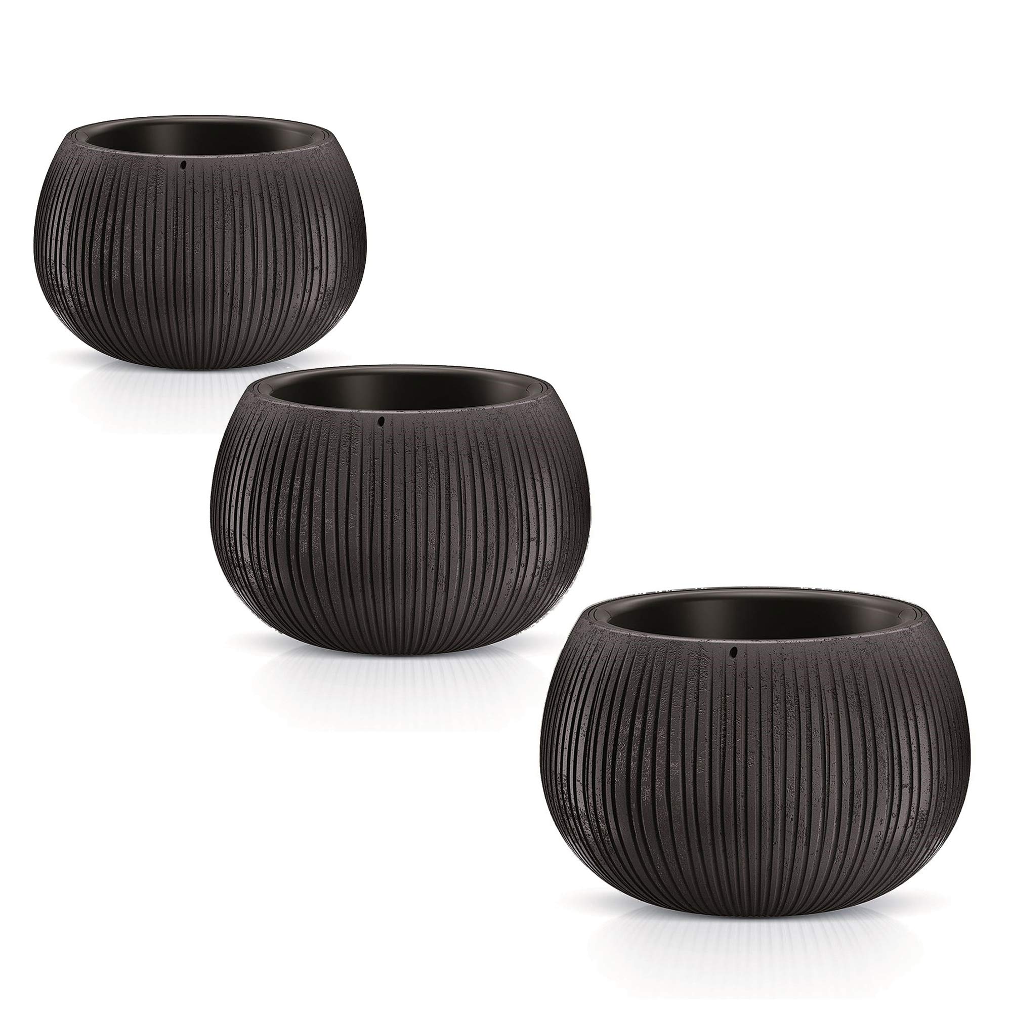 Pack 3 pots PROSPERPLAST BETON Bol en plastique avec rangement en ciment noir, ensemble S Set S