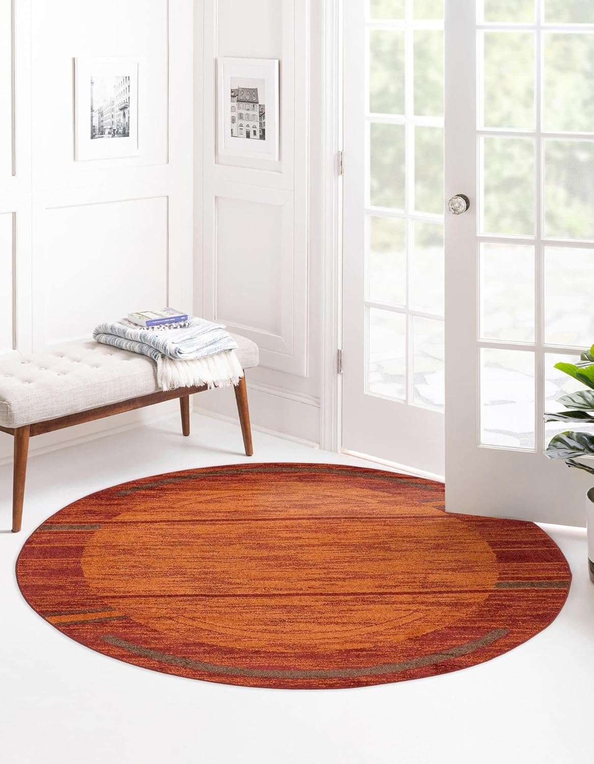 Rugs.com Equinox Collection Rug – 5 Ft Round Terracotta Low-Pile Rug Perfect for Kitchens, Dining Rooms